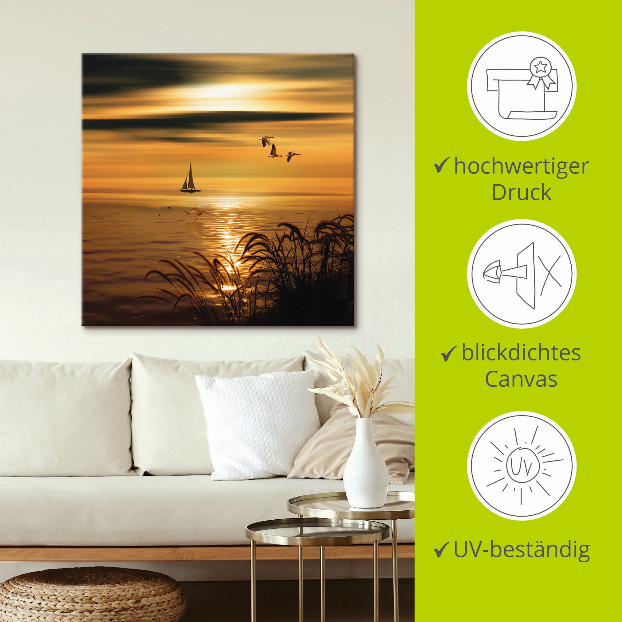 Artland Leinwandbild »Goldene See Impressionen« Gewässer 1 Stk. tlg. auf Holzrahmen gespannt