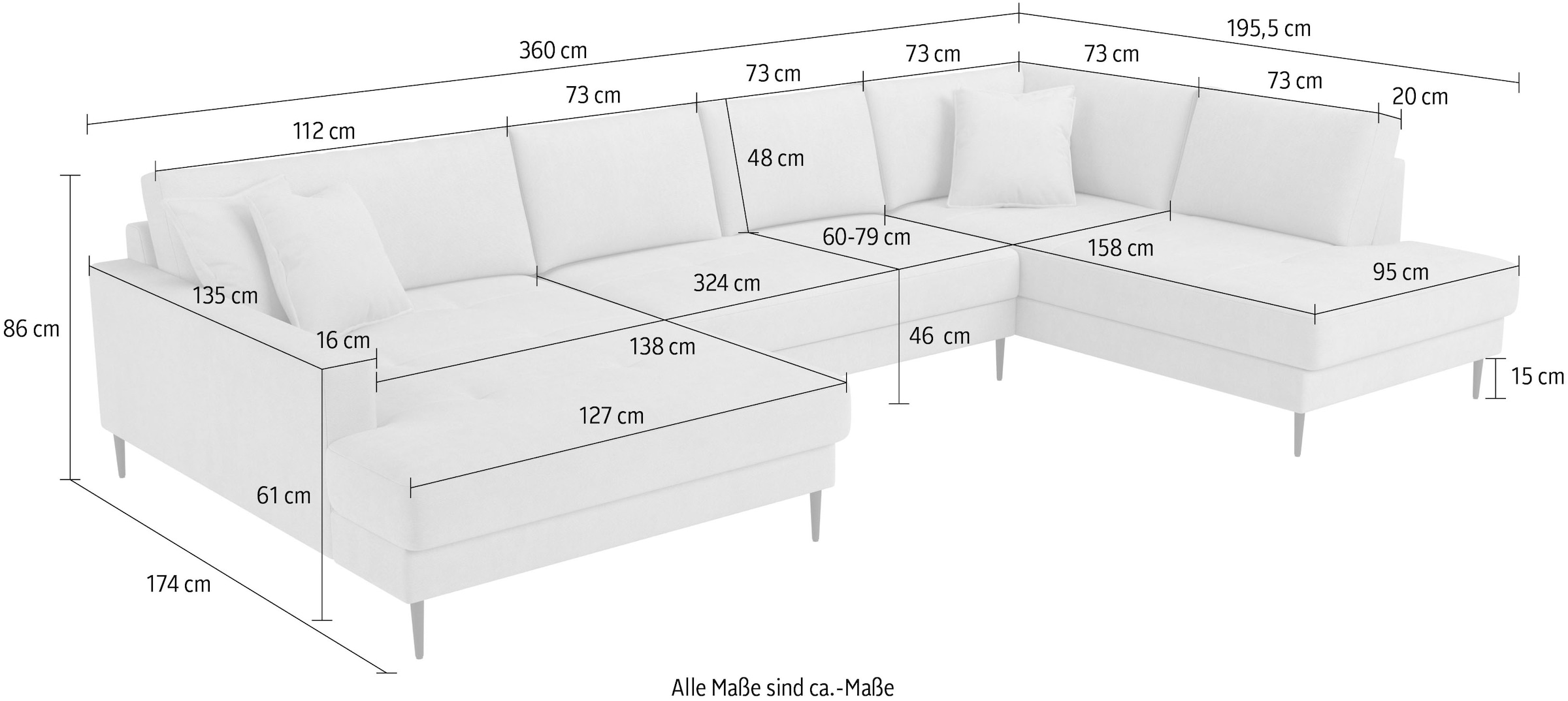 GOODproduct Paysage de salon »Summer U-Form, B: 360 cm mit Zierkissen« forme en U, L : 360 cm en velours côtelé et structure