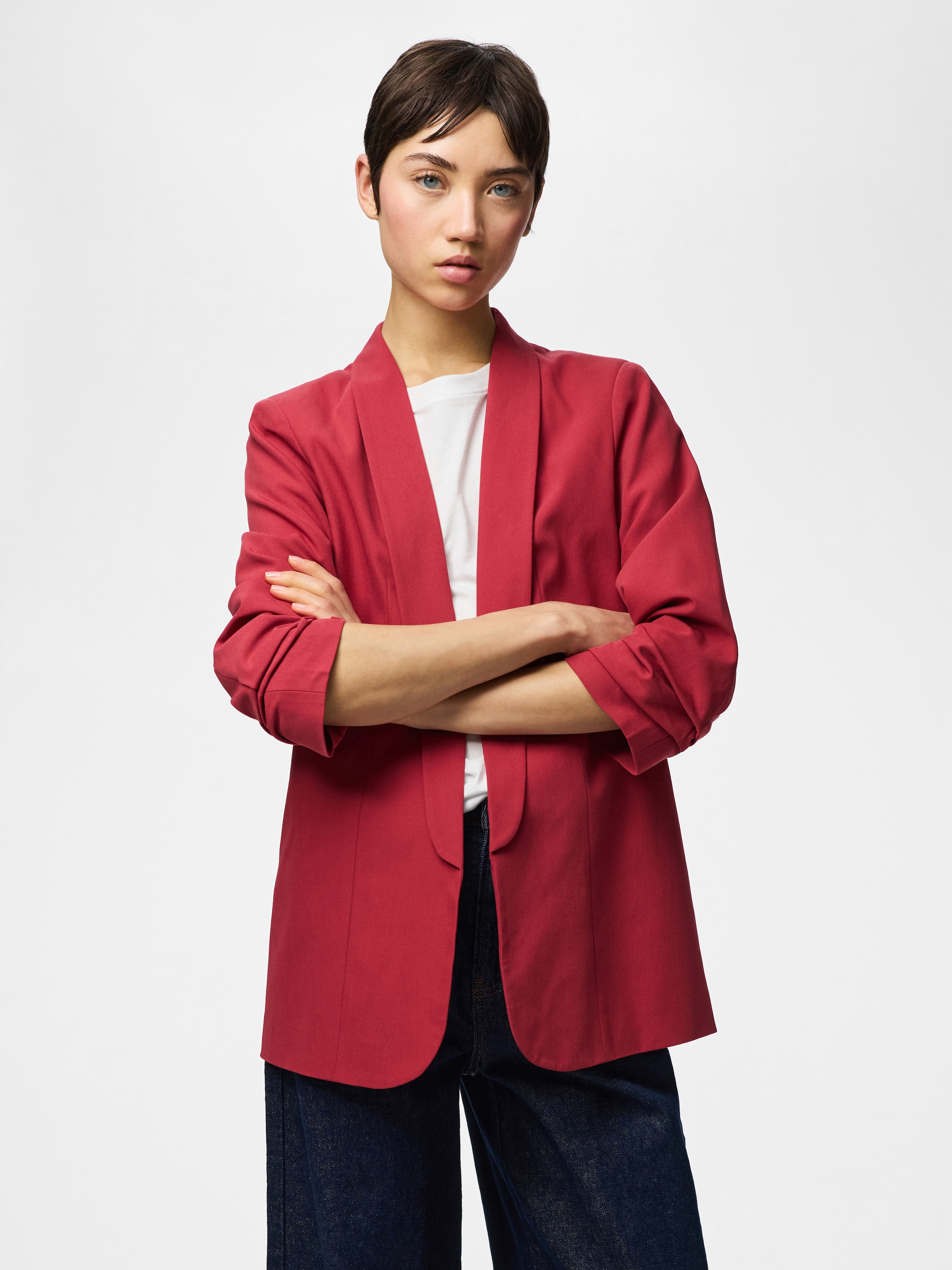 pieces Blazer chemisier »PCBOSELLA 3/4 BLAZER NOOS« Materialmix, regular fit