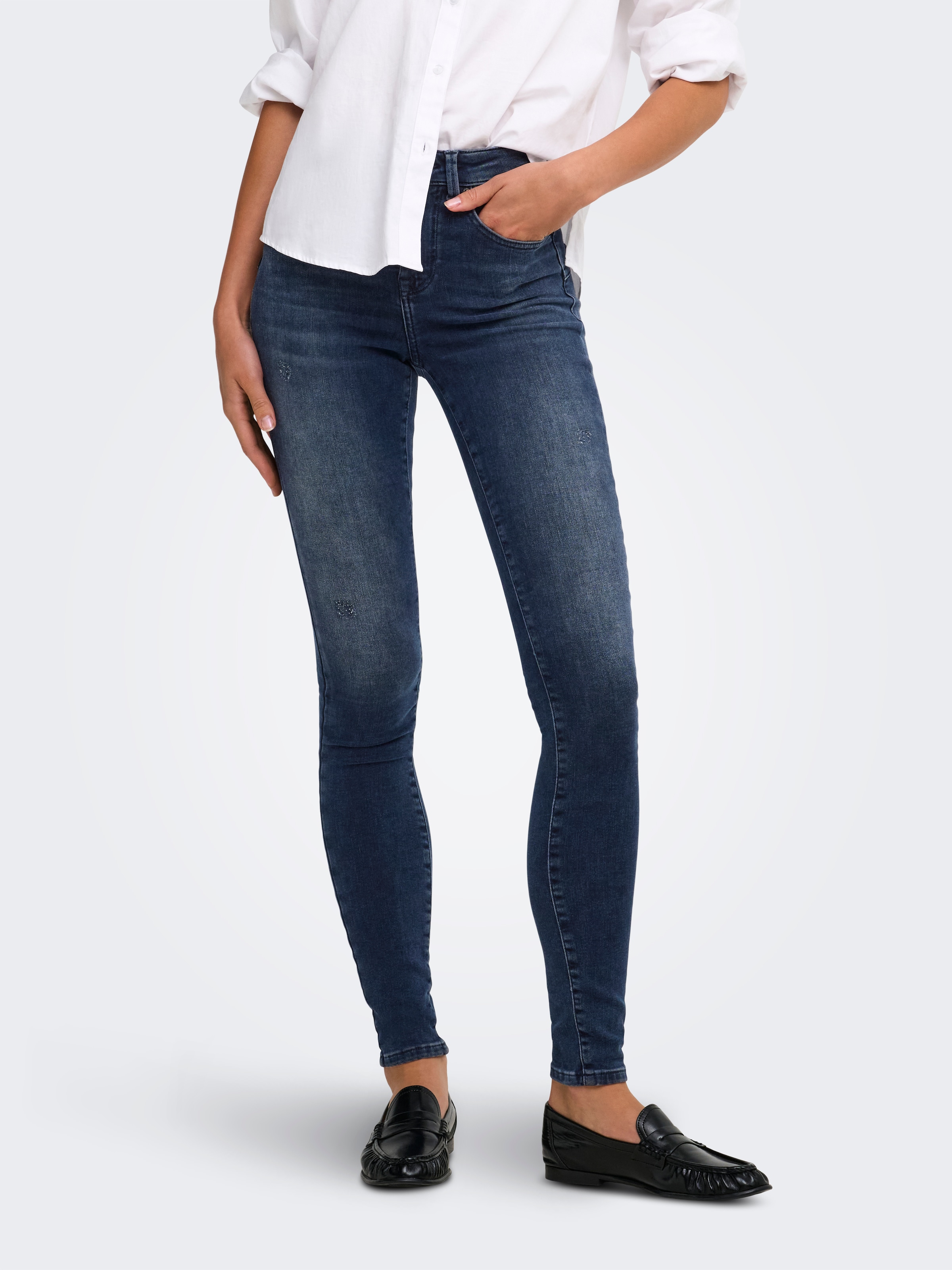 Image of ONLY Skinny-fit-Jeans "ONLPOWER MID SK PUSHUP DNM TAI887 NOOS" Baumwollmischung, regular waist, skinny fit