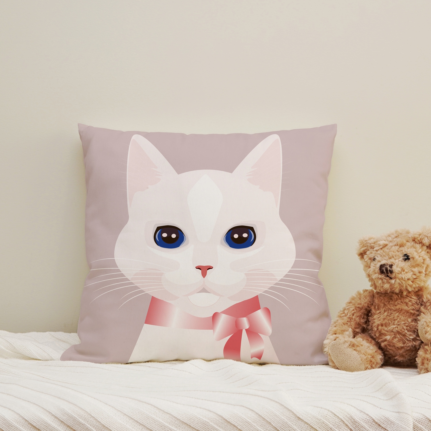Image of queence Dekokissen "Katze mit Schleife" Kissenhülle mit HD Premium Druck, geruchsneutral, 40x40cm
