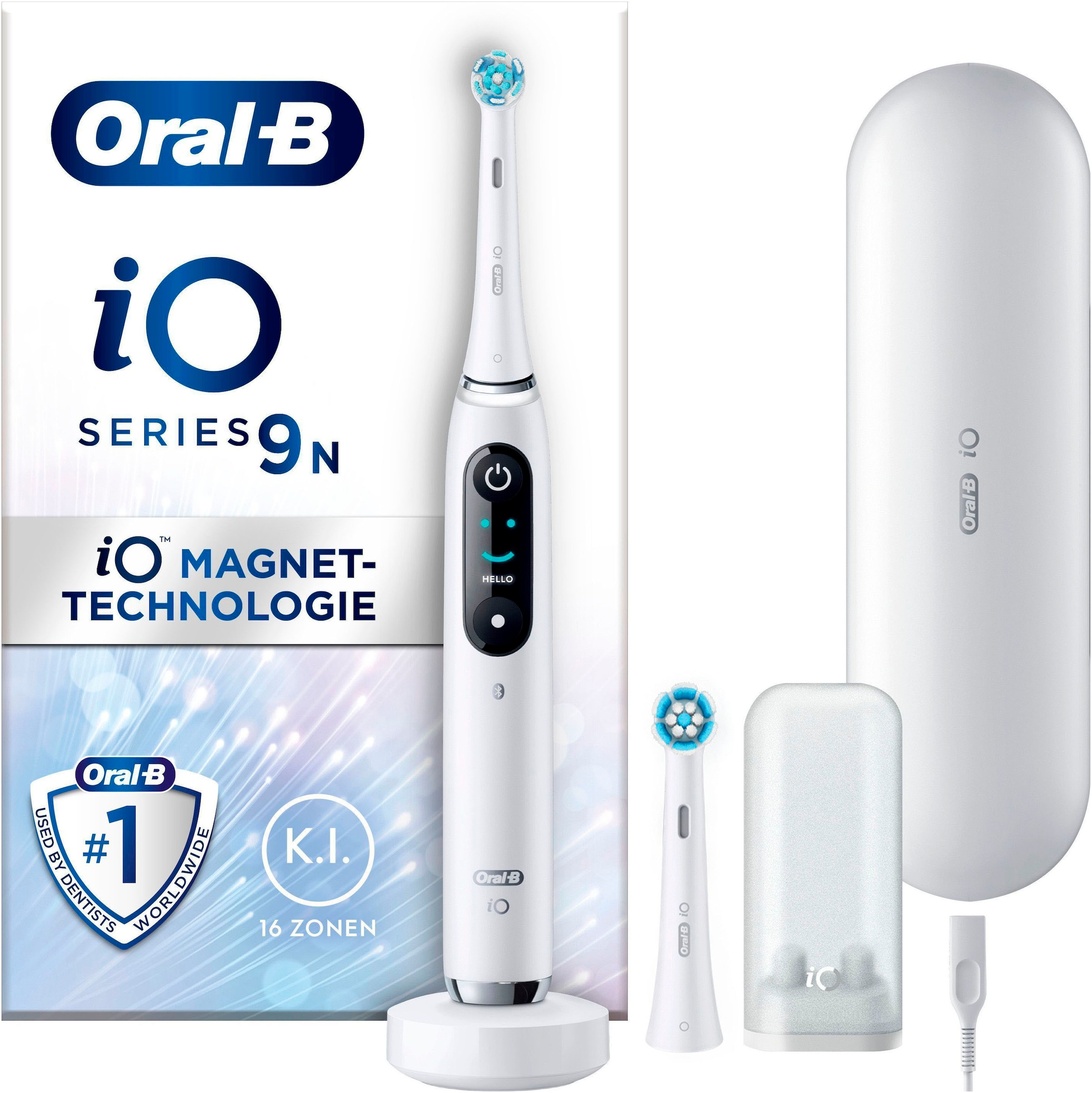 Image of Oral-B Elektrische Zahnbürste "iO 9" 2 Stk. Aufsteckbürsten mit Magnet-Technologie, 7 Putzmodi, Farbdisplay & Lade-Reiseetui