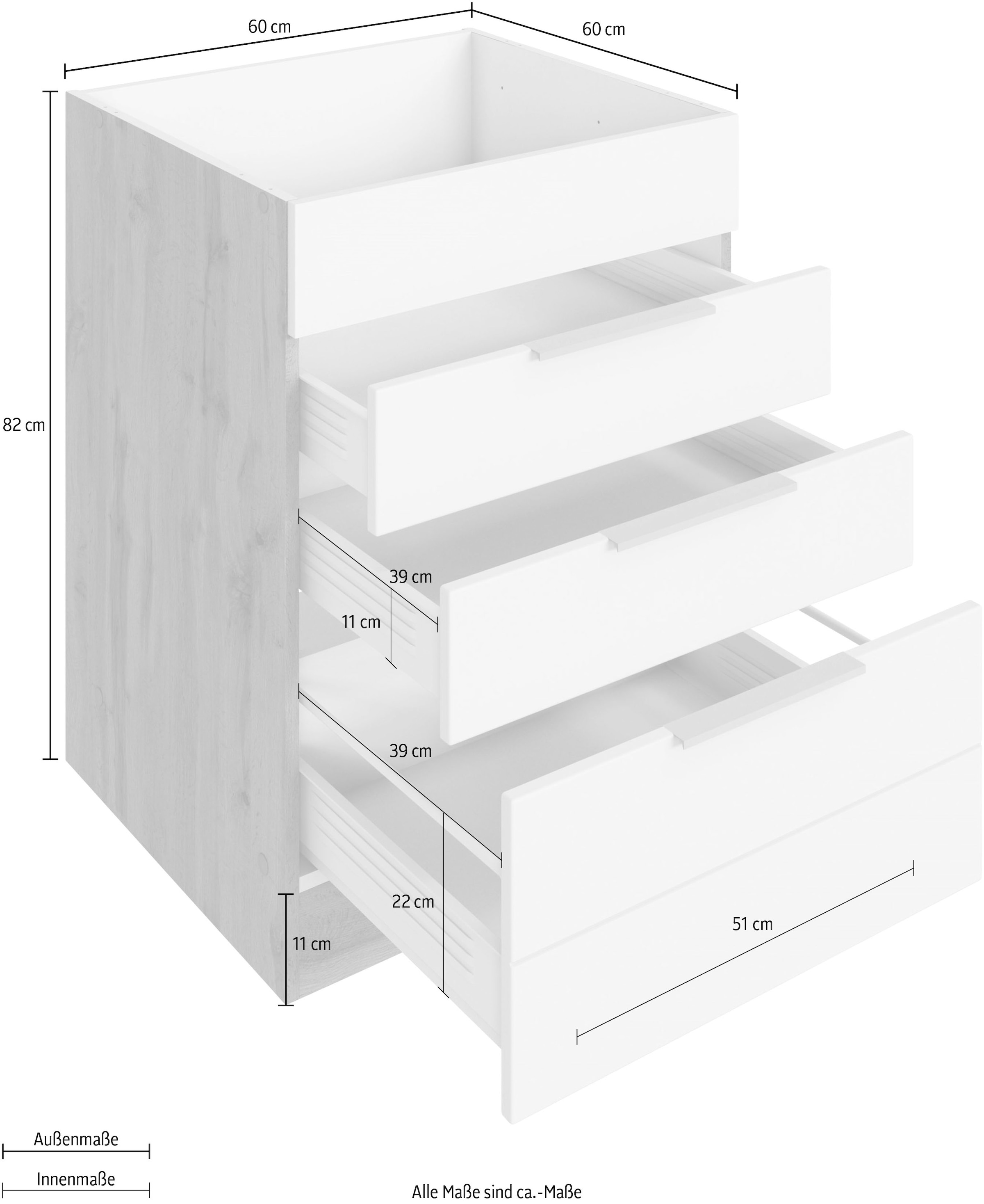 KOCHSTATION Kochfeldumbauschrank »KS-Luhe« 60 cm breit, hochwertige MDF-Fronten mit waagerechter Lisene