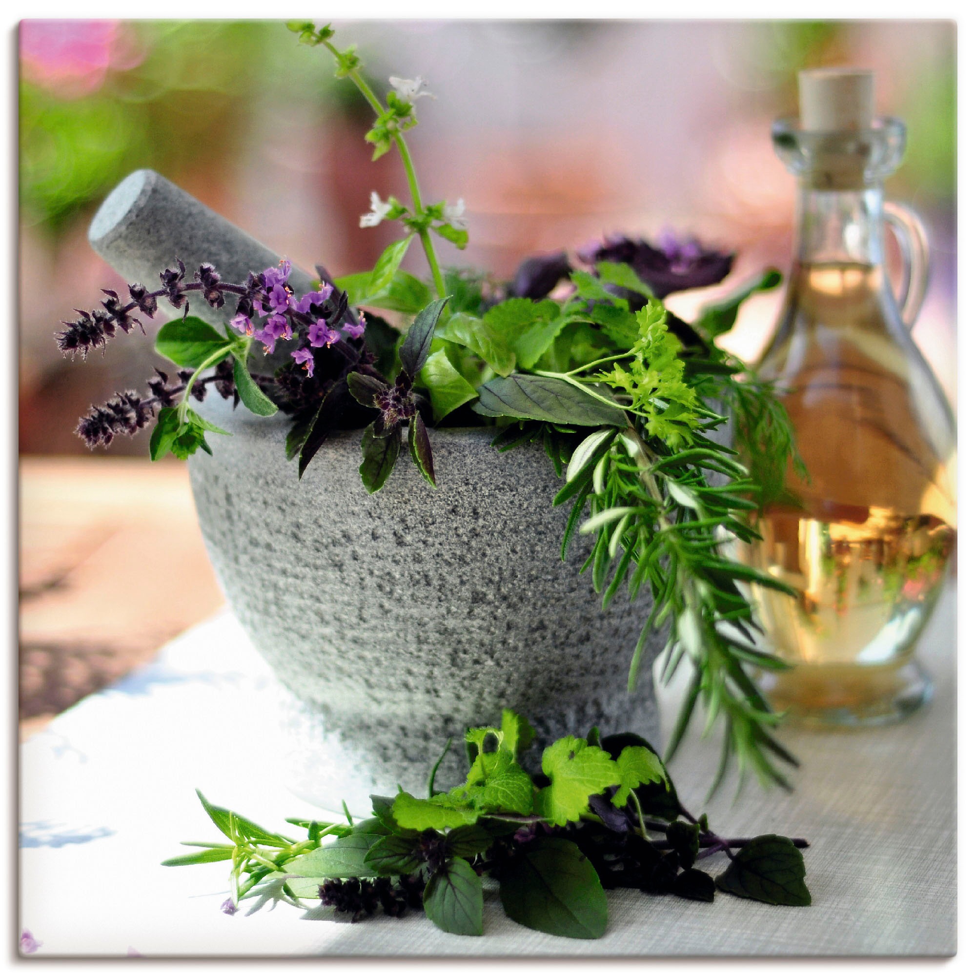 Image of Artland Wandbild »Gesunder Kräutermix im Mörser«, Arrangements, (1 St.), in vielen Grössen & Produktarten - Alubild / Outdoorbild für den Aussenbereich, Leinwandbild, Poster, Wandaufkleber / Wandtattoo auch für Badezimmer geeignet bei Ackermann Versand Sc