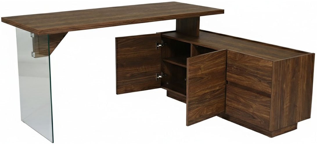 Jahnke Bureau d'angle »LUX C 160 E« bureau d'angle, montable des deux côtés, verre, 2 compartiments + 2 tiroirs