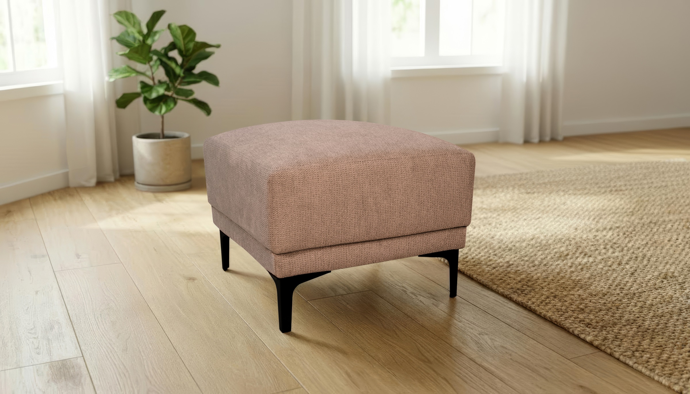 Image of GOODproduct Polsterhocker "Xander" 1 Stk. tlg. Breite 58 cm, Soft-Touch Chenille, schwarze Metallfüsse