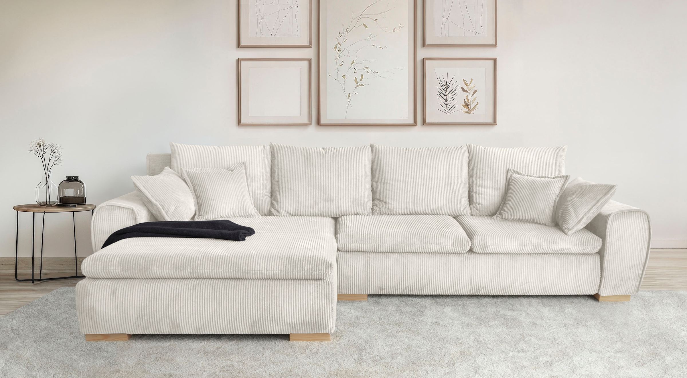 Home affaire Canapé d'angle »Katja L-Form, B: 325 cm« mit Bettfunktion, Bettkasten & 4 Zierkissen