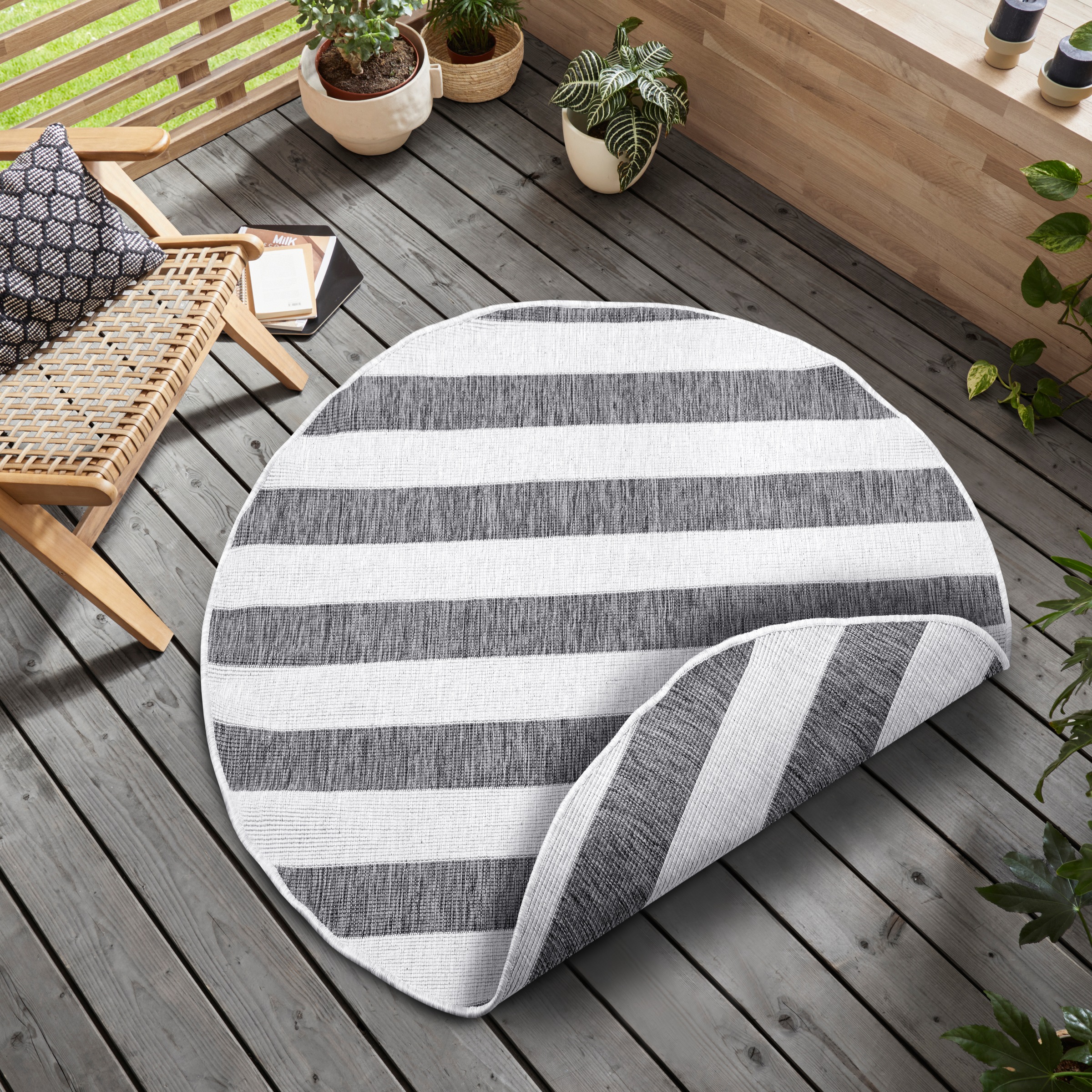 Image of GOODproduct Teppich "Alan Wendeteppich" rund 5 mm Höhe Beidseitig nutzbar, Streifen, Scandi, wetterfest, für In- und Outdoor