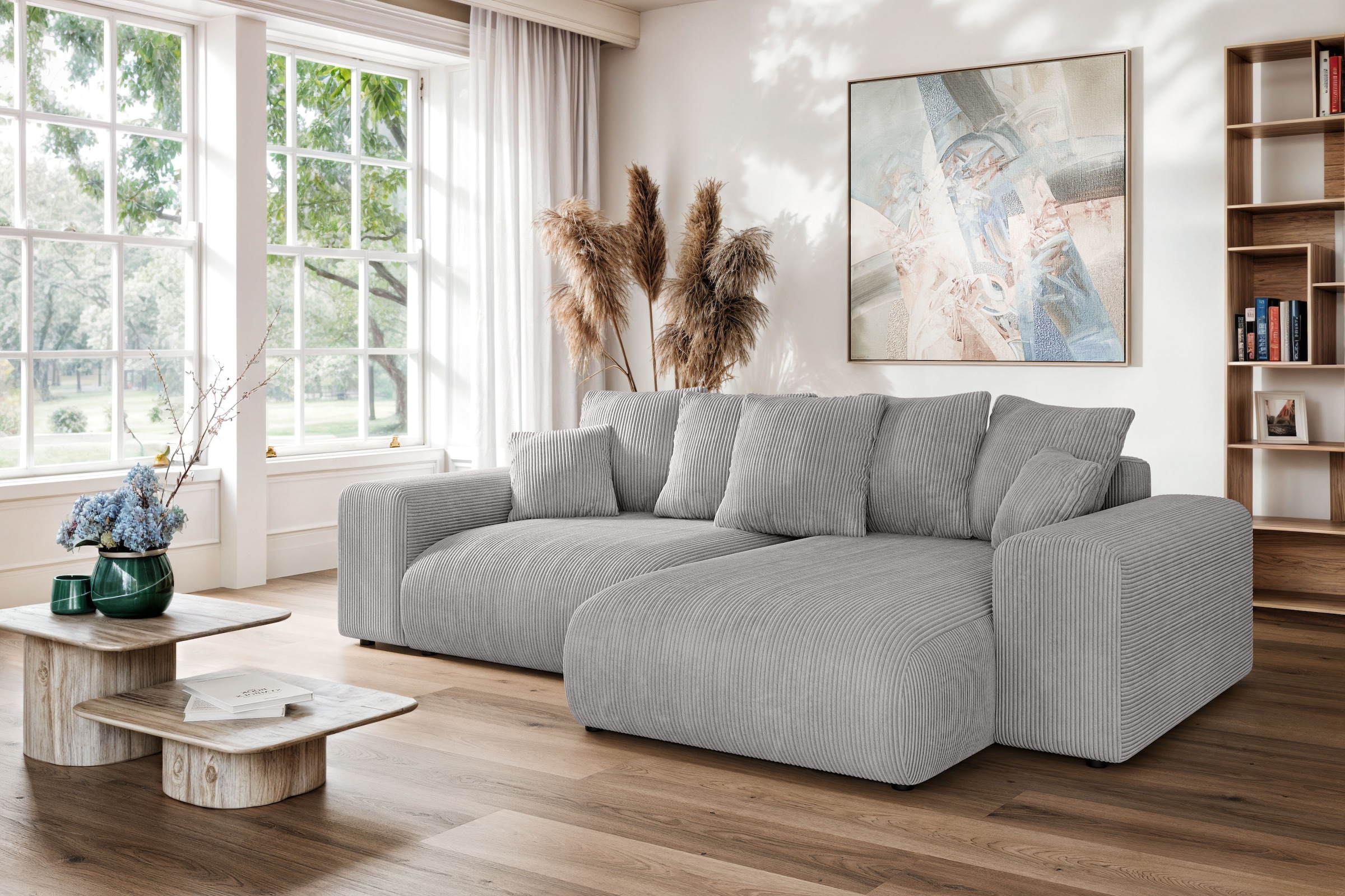 Home affaire Ecksofa »LAKESIDE mit Bettfunktion und Bettkasten, B/T/H 257/166/84 cm« L-Form, Recamiere beidseitig montierbar, mit Wellenunterfederung