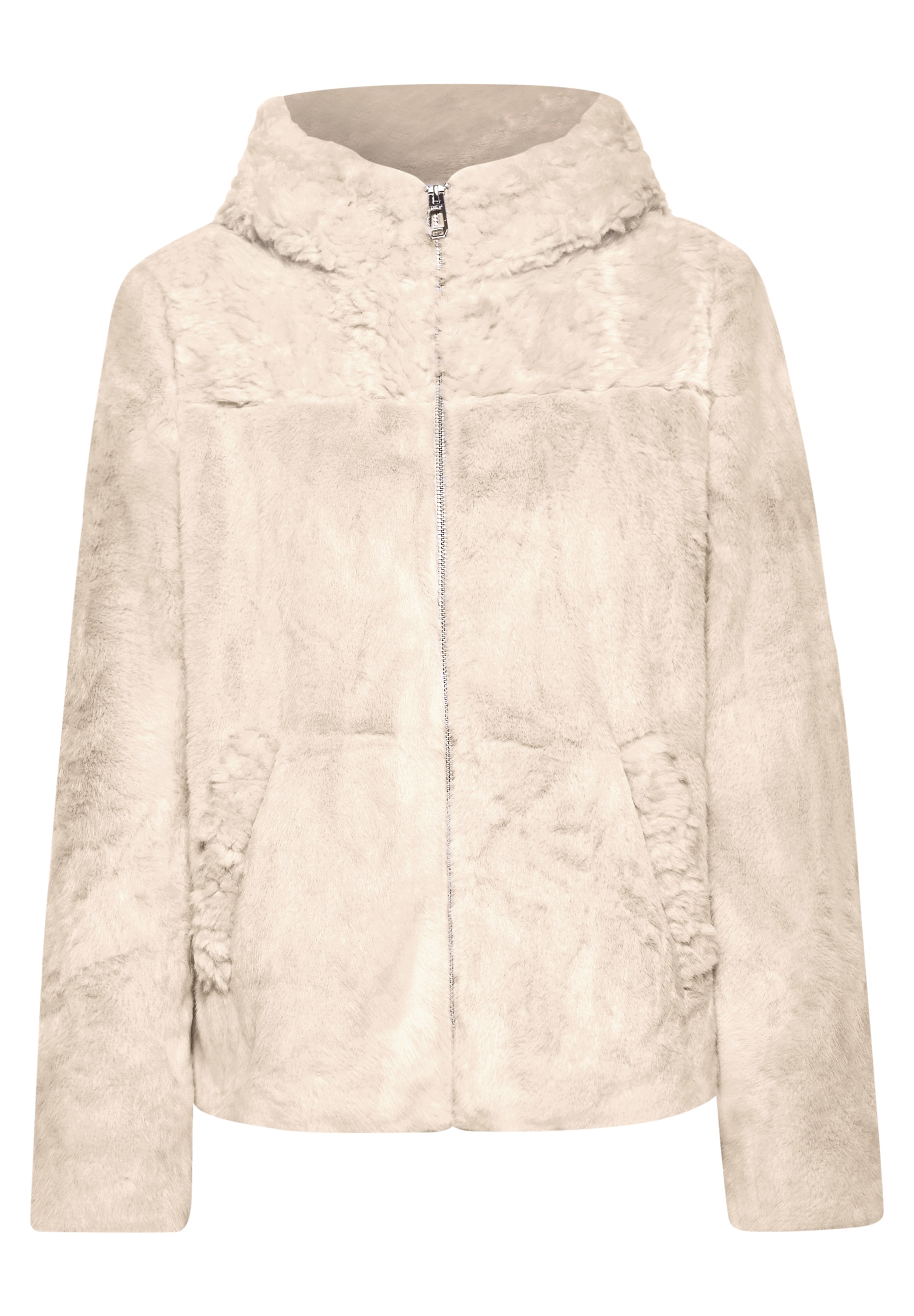 STREET ONE Fellimitatjacke mit Kapuze Kurze Fake-Fur-Mix Jacke mit Kapuze
