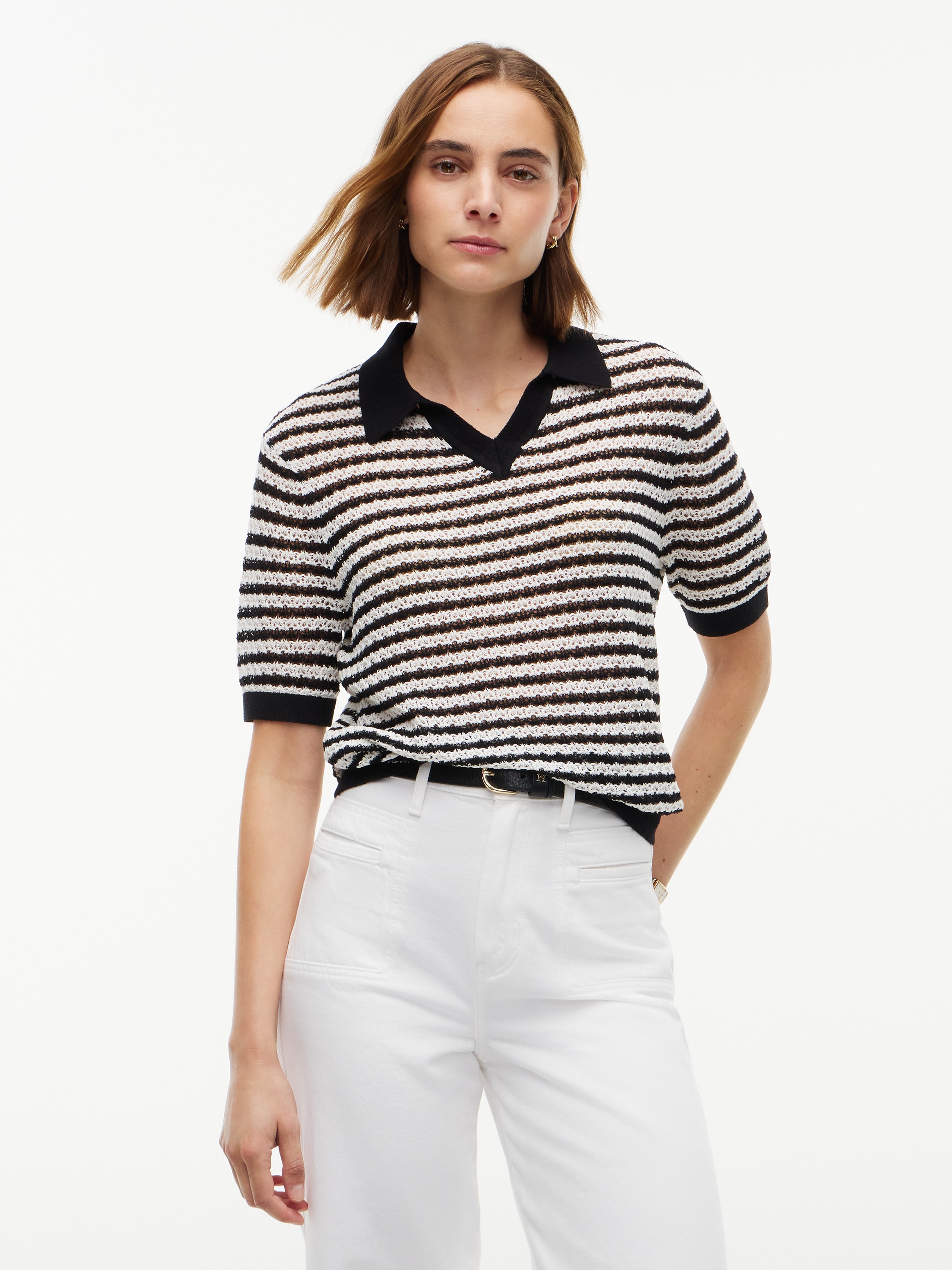 Image of Tommy Hilfiger Polokragenpullover "POINTELLE V-NK POLO SS" Baumwollmischung, Polokragen