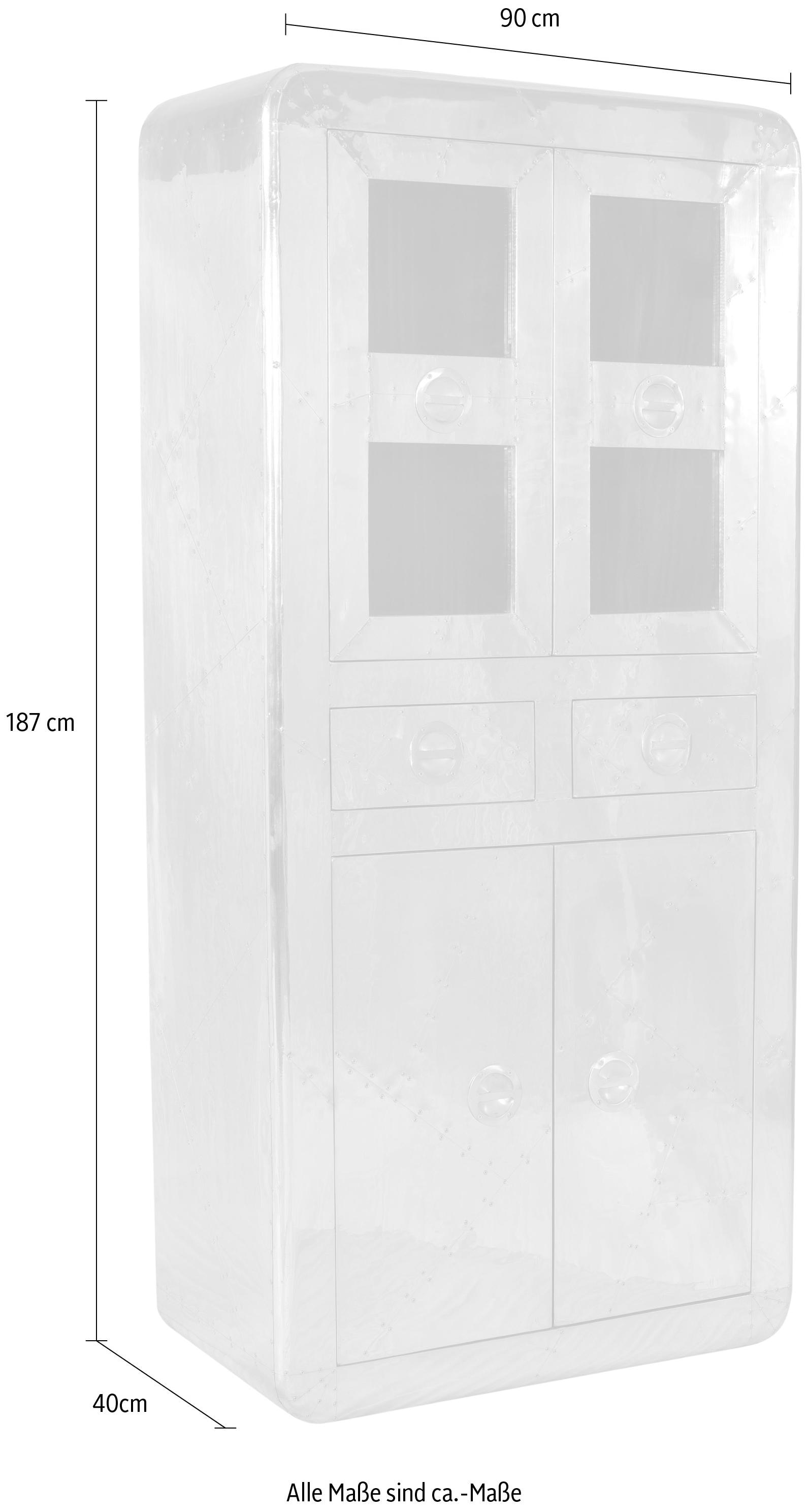 SIT Vitrine »Pushkar aus Mangoholz mit 4 Türen & 2 Schubladen« Futuristischer Aluminium-Look mit dekorativen Zierschrauben