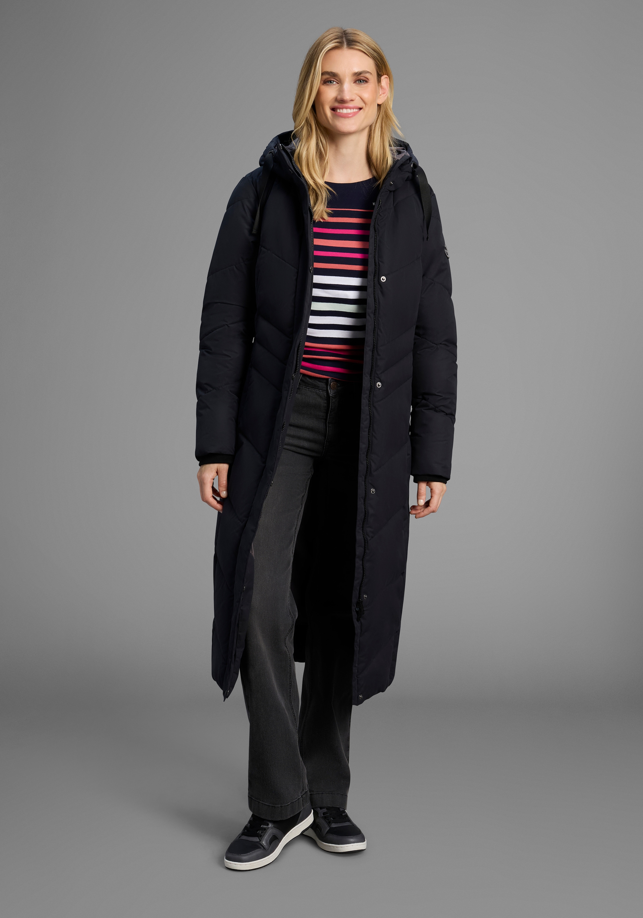 KangaROOS Steppmantel Langer Wintermantel mit seitlichen Knöpfen und Kapuze