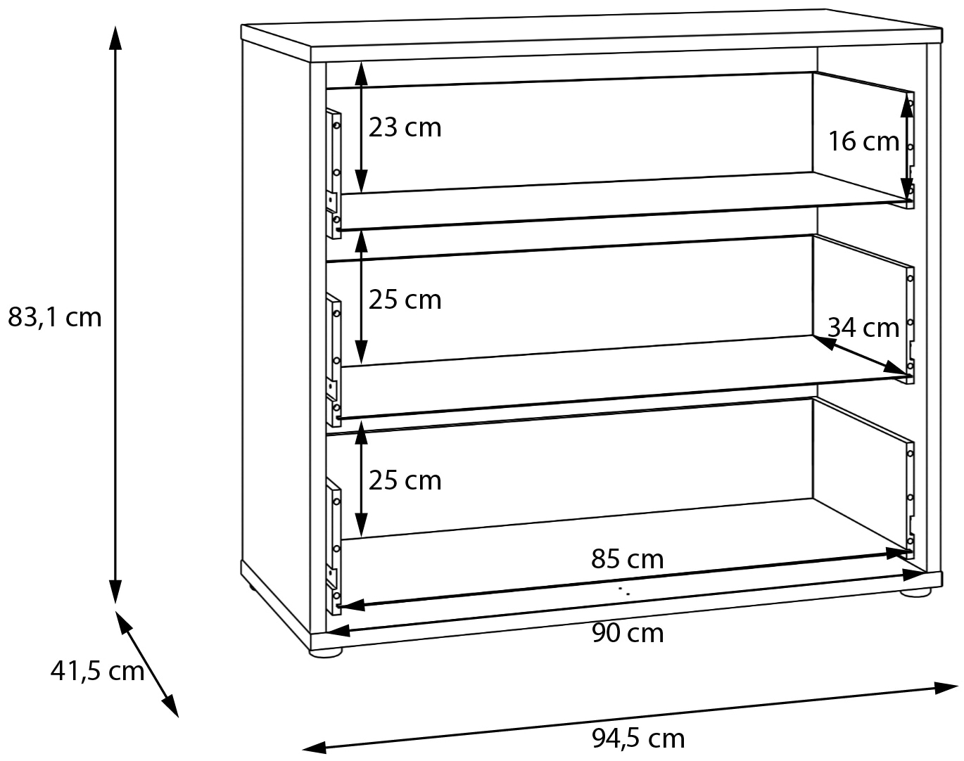 FORTE Commode »Alice Springs, Kommode, 3 Schubkästen B/H/T 94,8/83,1/41,5« tiroirs à sortie totale, sans poignée, Push to open