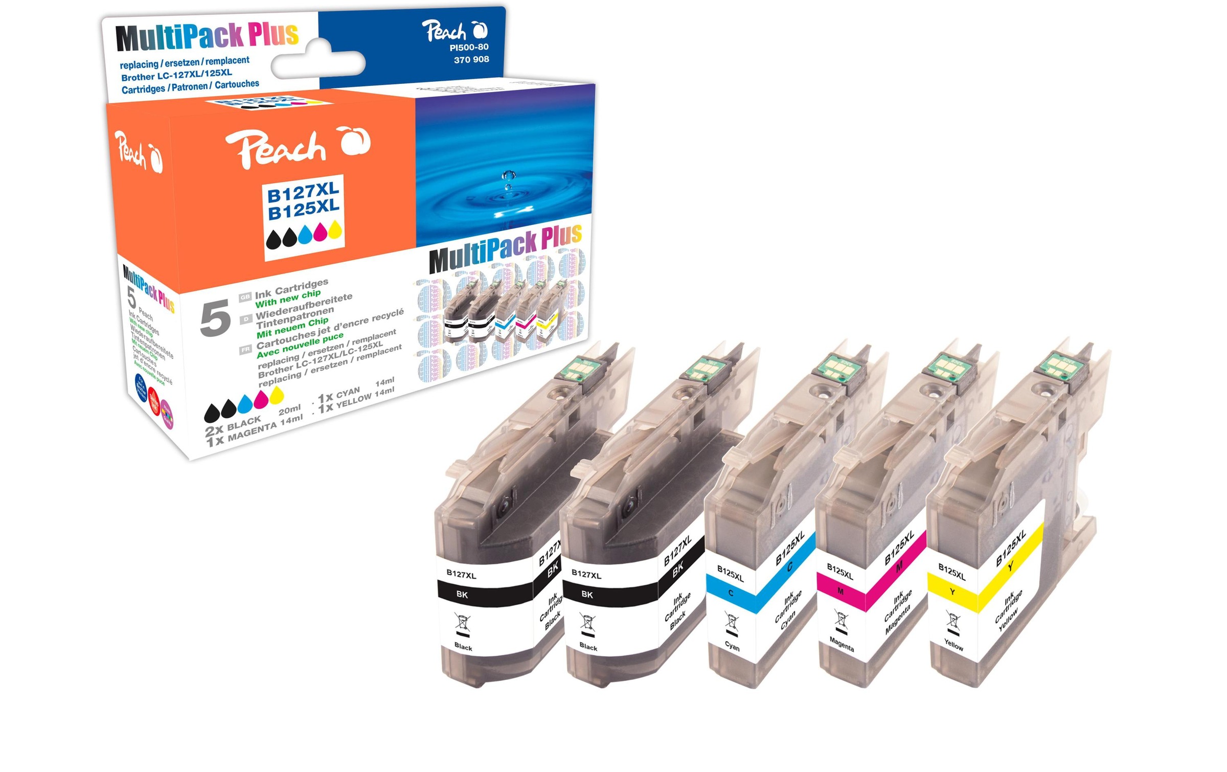 Peach Tintenpatrone »Brother LC-127XL C, M, Y, 2x BK«, (1 St.)