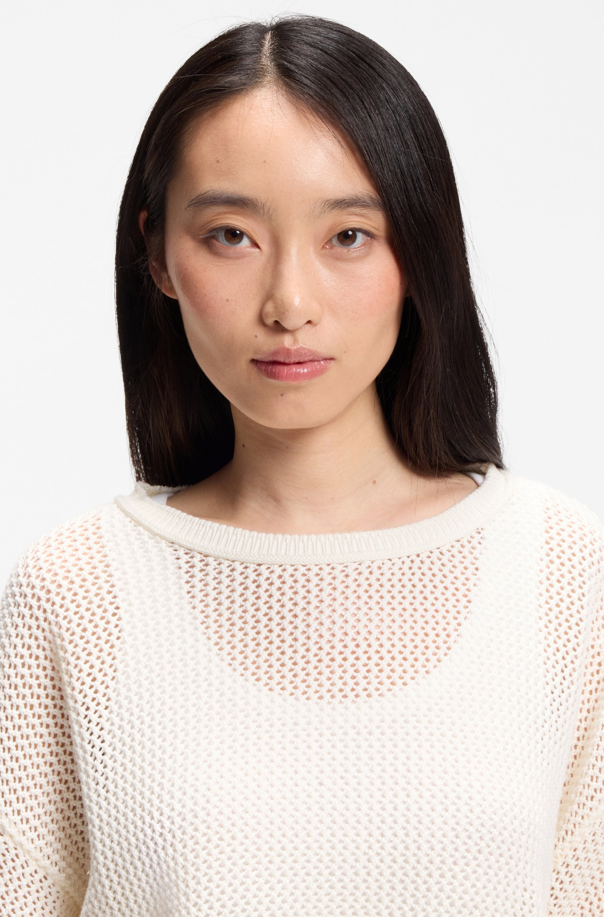 BOSS ORANGE Pull en tricot »Farde Premium Damenmode« in Mesh-Struktur, Relaxed Fit