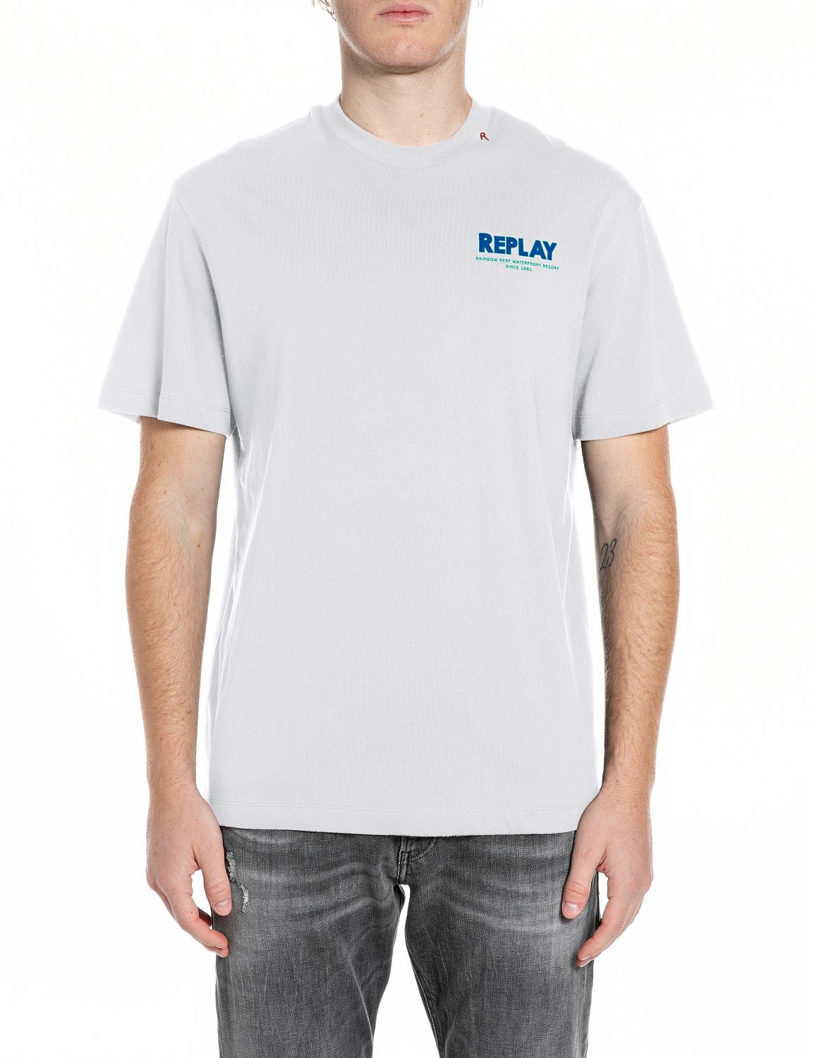 Image of Replay T-Shirt mit bedrucktem Rücken, Print