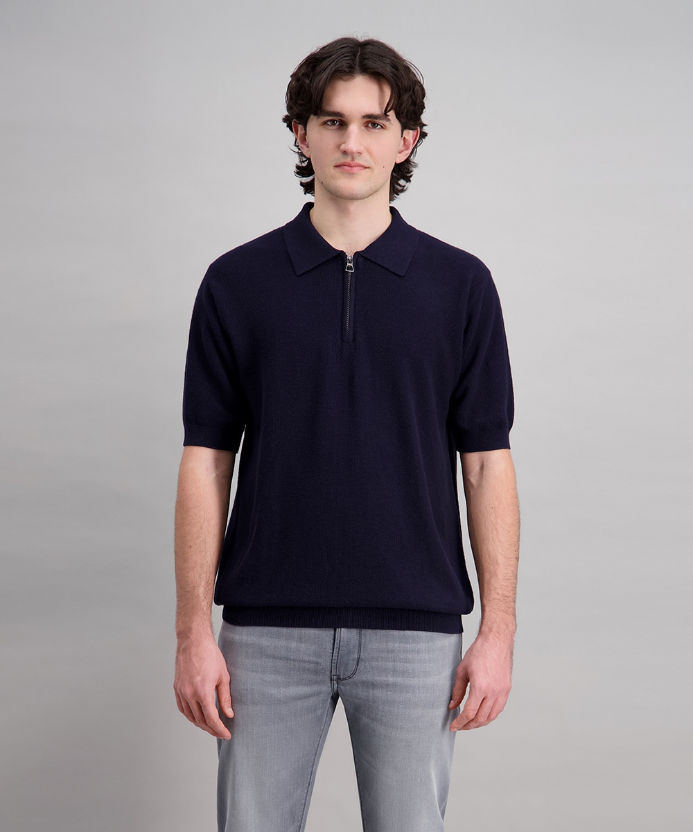 Image of Pioneer Authentic Jeans Poloshirt "aus Strick mit Reissverschluss" mit Rippbündchen