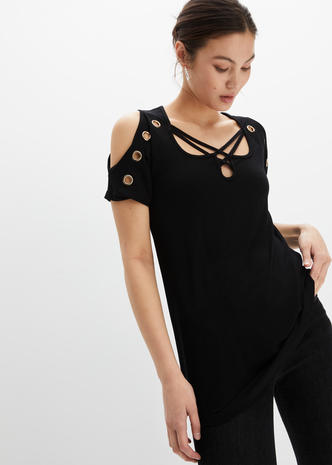 Image of bonprix T-Shirt Slim fit Passform, Kurzarm-Design, mit Cut-Outs an den Ärmeln