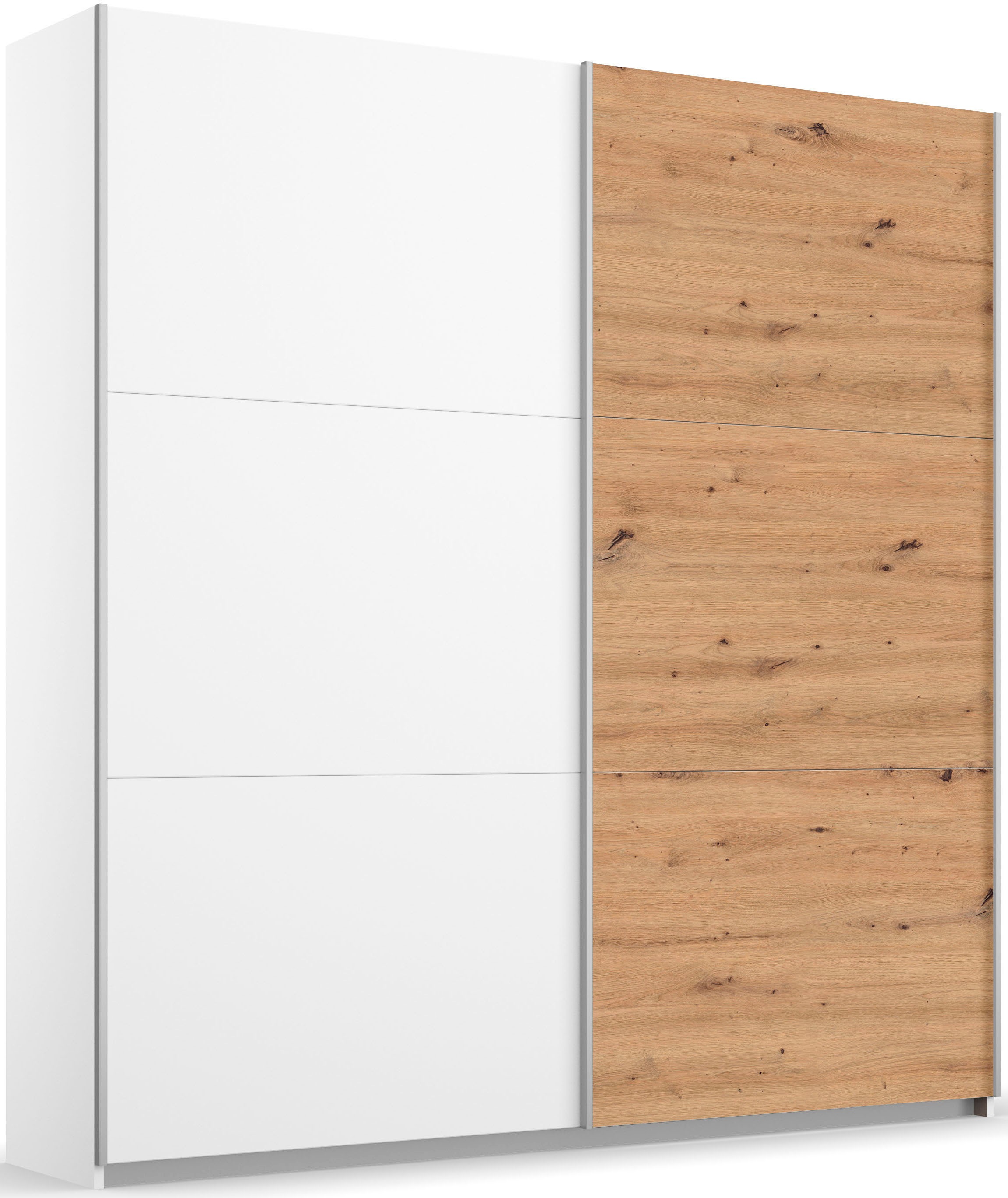 rauch Schwebetürenschrank "AURELIO Kleiderschrank Garderobe" 3 Ausstattungen BASIC/CLASSIC/PREMIUM (inkl. SOFT-CLOSE-FUNKTION), 3 verschiedene Ausstattungsvarianten Griffe aus Metall MADE IN GERMANY