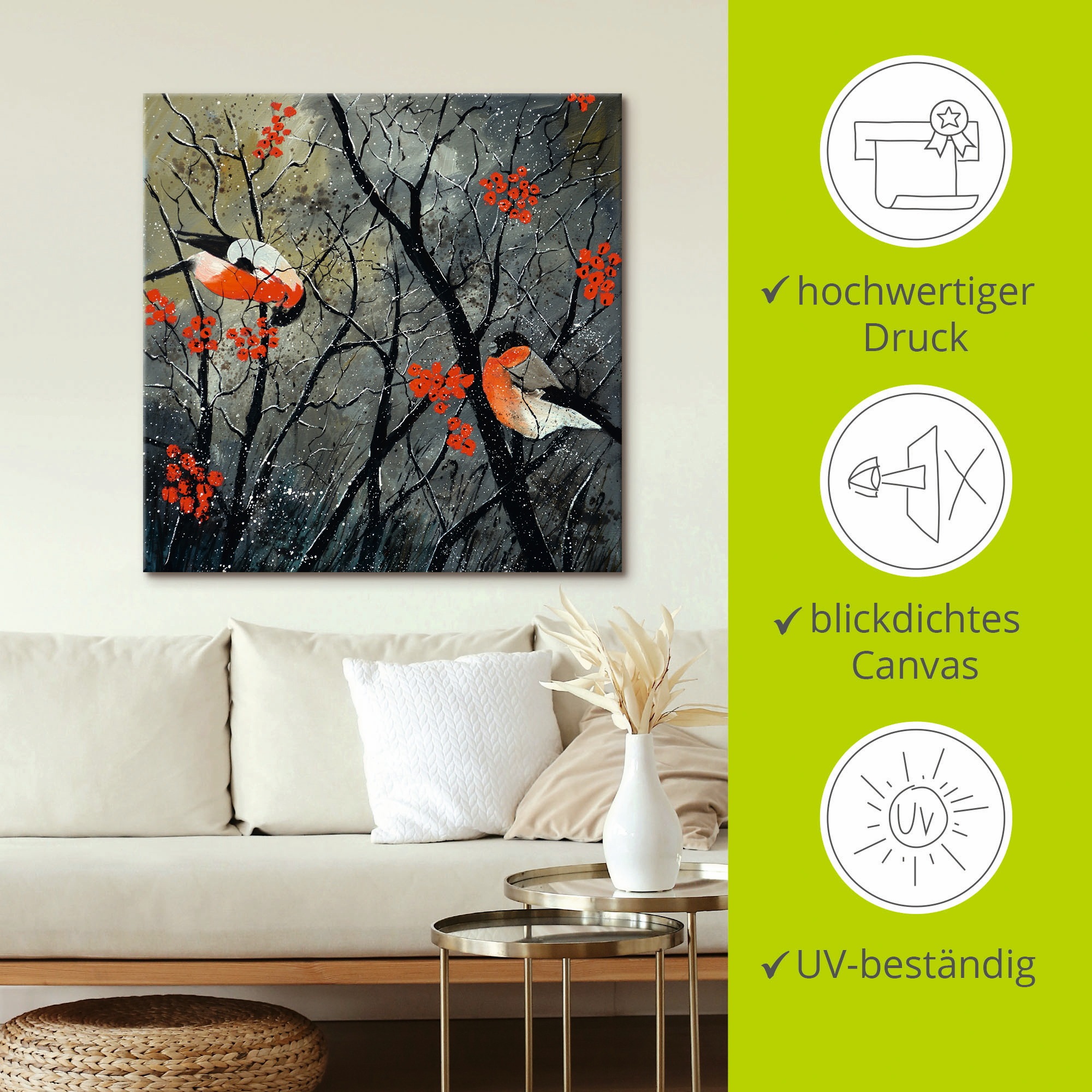 Artland Wandbild »rote Vögel im Winter«, Vögel, (1 St.), als Alubild, Outdoorbild, Leinwandbild, Wandaufkleber, versch. Grössen