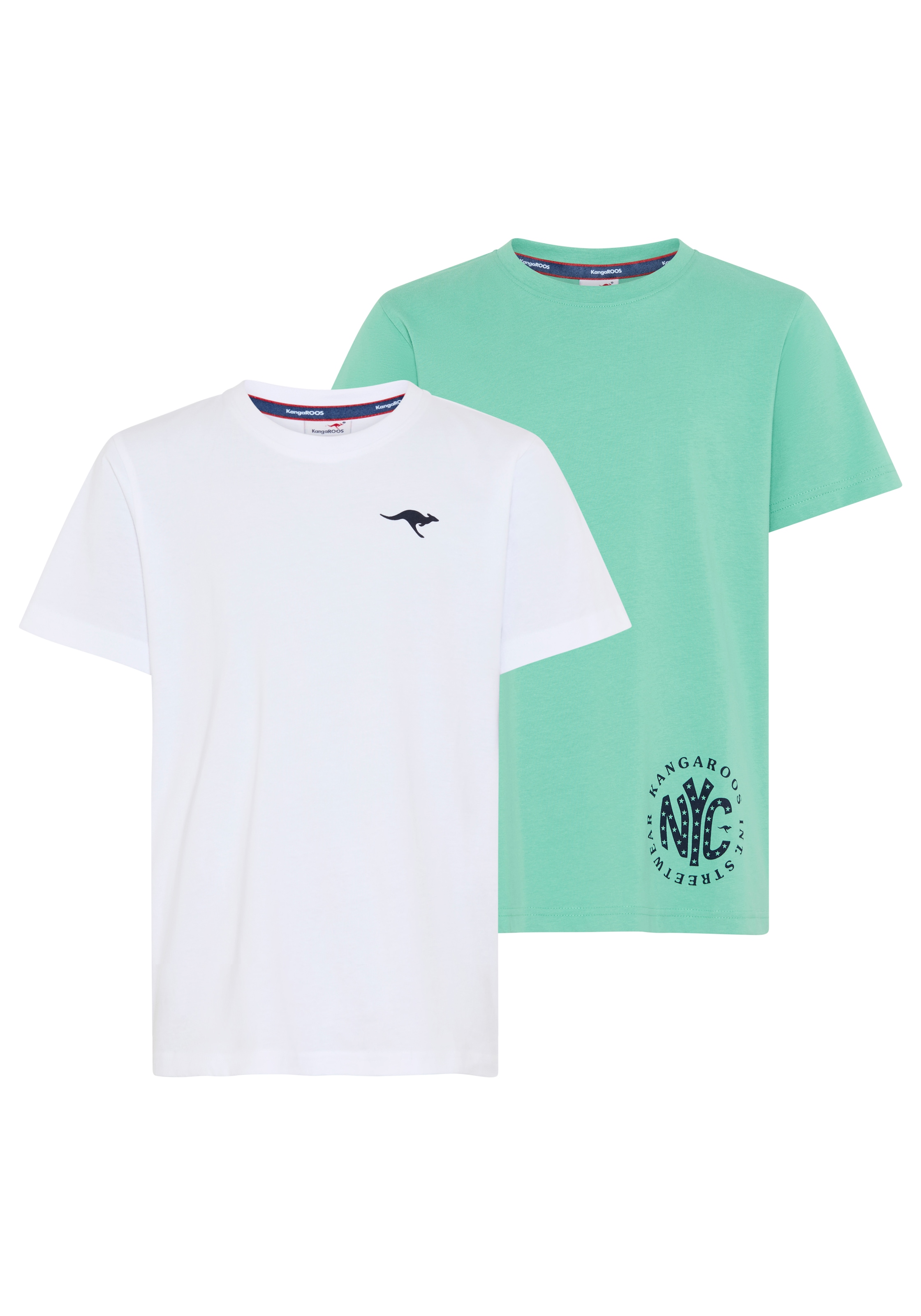 Image of KangaROOS T-Shirt "Kangaroos 2er Pack T-Shirts" Packung, 2, 2 tlg. Basic Passform, mit Rundhalsausschnitt, bedruckt, aus Baumwolle