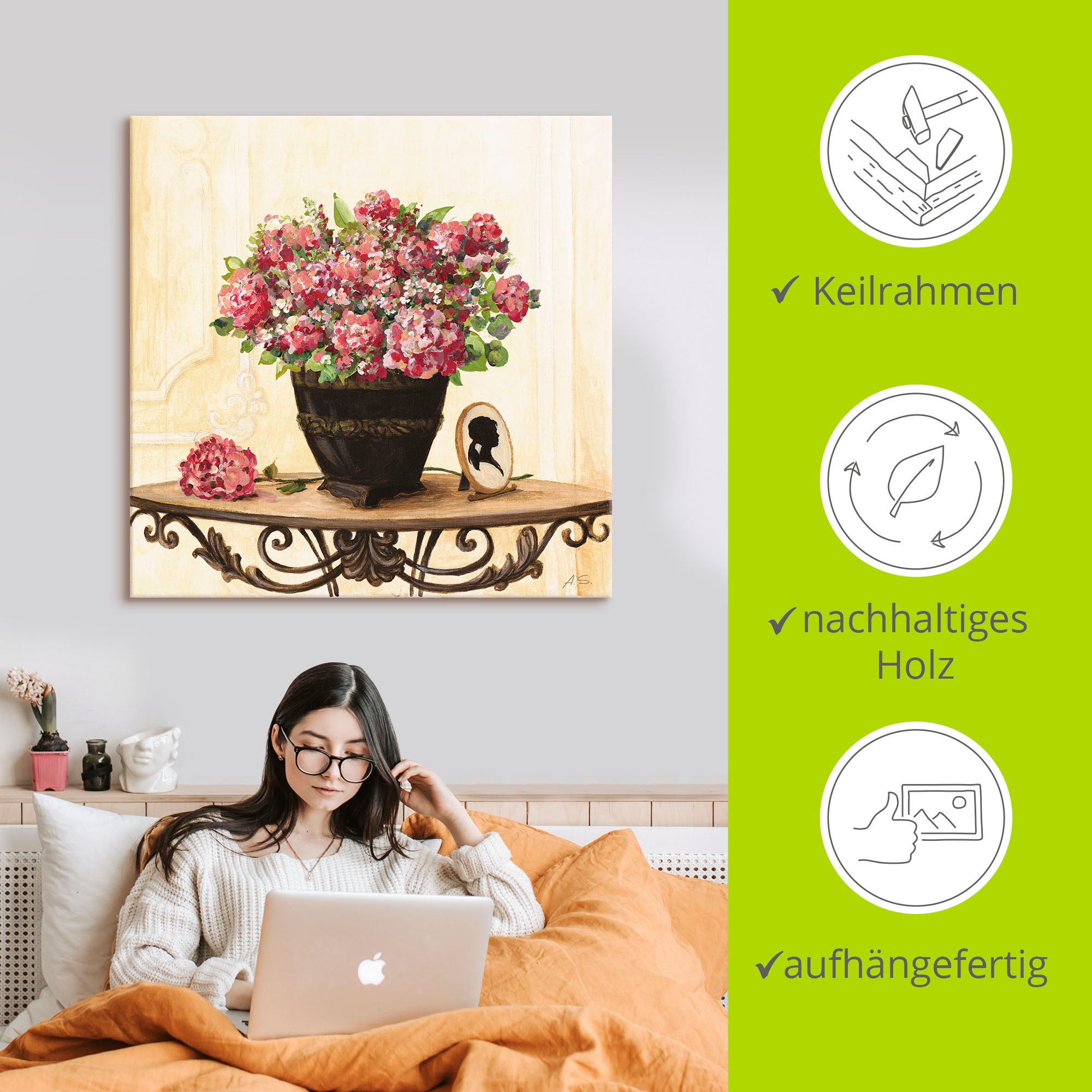 Artland Leinwandbild »Bouquet von roten Hortensien«, Arrangements, (1 St.), auf Keilrahmen gespannt