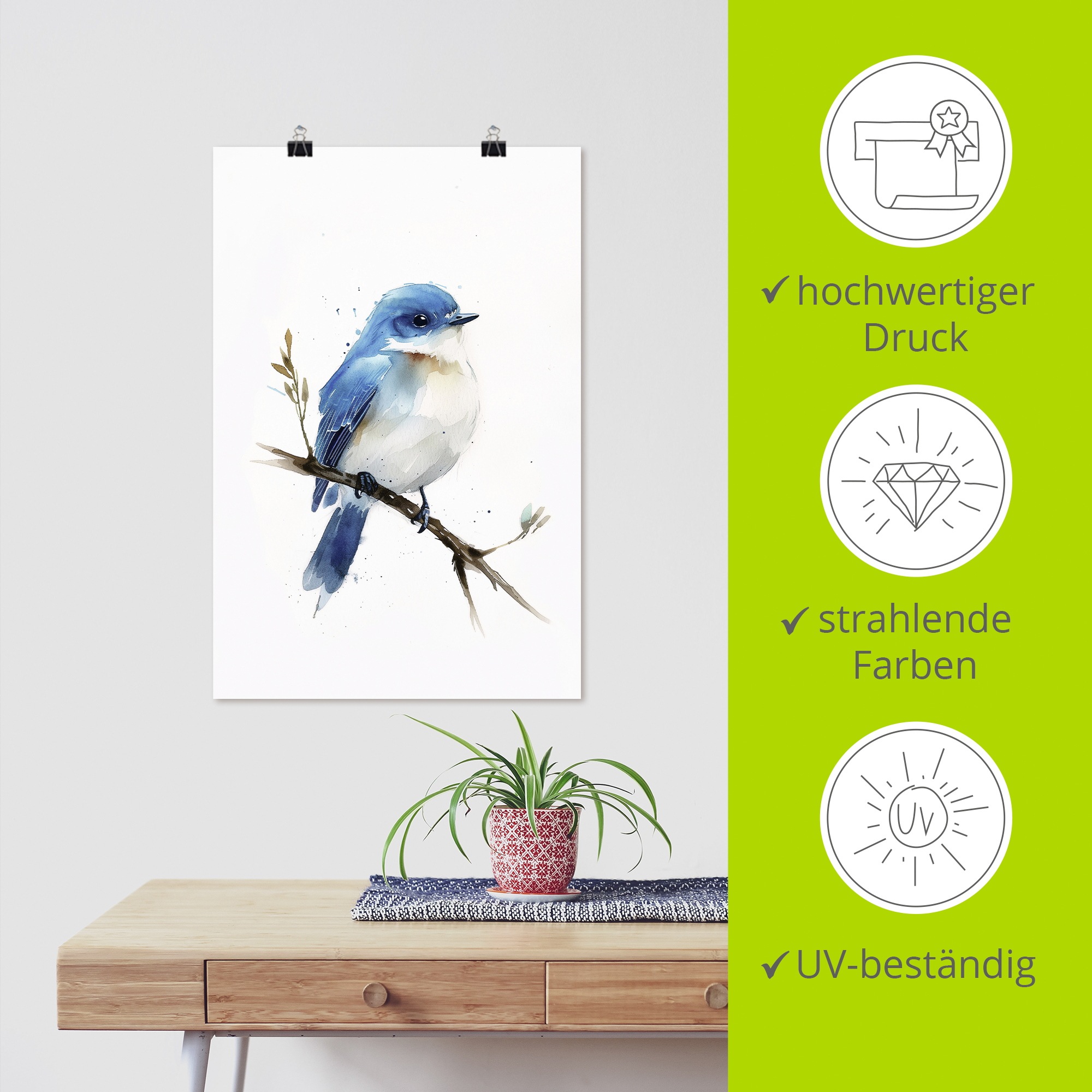 Artland Wandbild »Aquarell Berghüttensänger« Vogelbilder 1 Stk. tlg. als Alubild, Leinwandbild, Poster, Wandaufkleber in verschied. Grössen