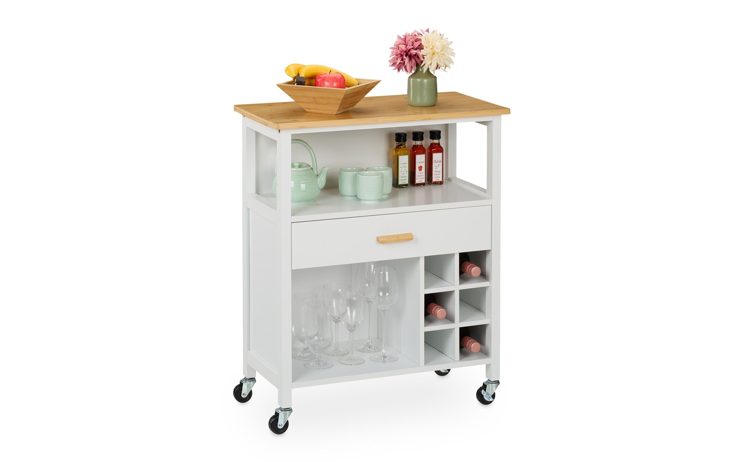 Image of relaxdays Küchenwagen "mit Weinregal 80 x 65 x 35 cm"