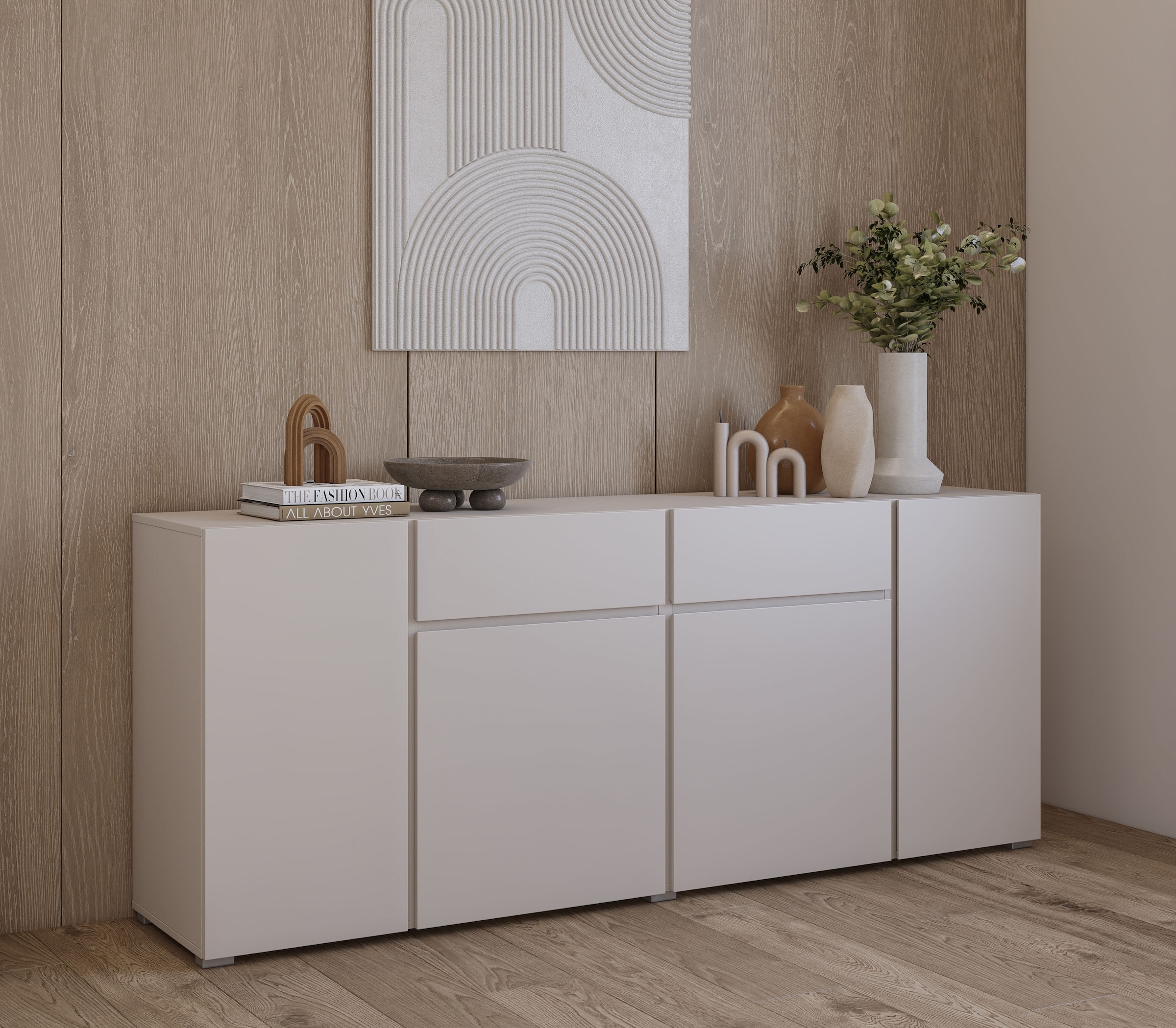 GOODproduct Sideboard »Metric,Breite 195 cm, grifflose Kommode 4 Türen/2 Schubkästen« Schubladenschrank mit viel Stauraum, Einlegeböden verstellbar