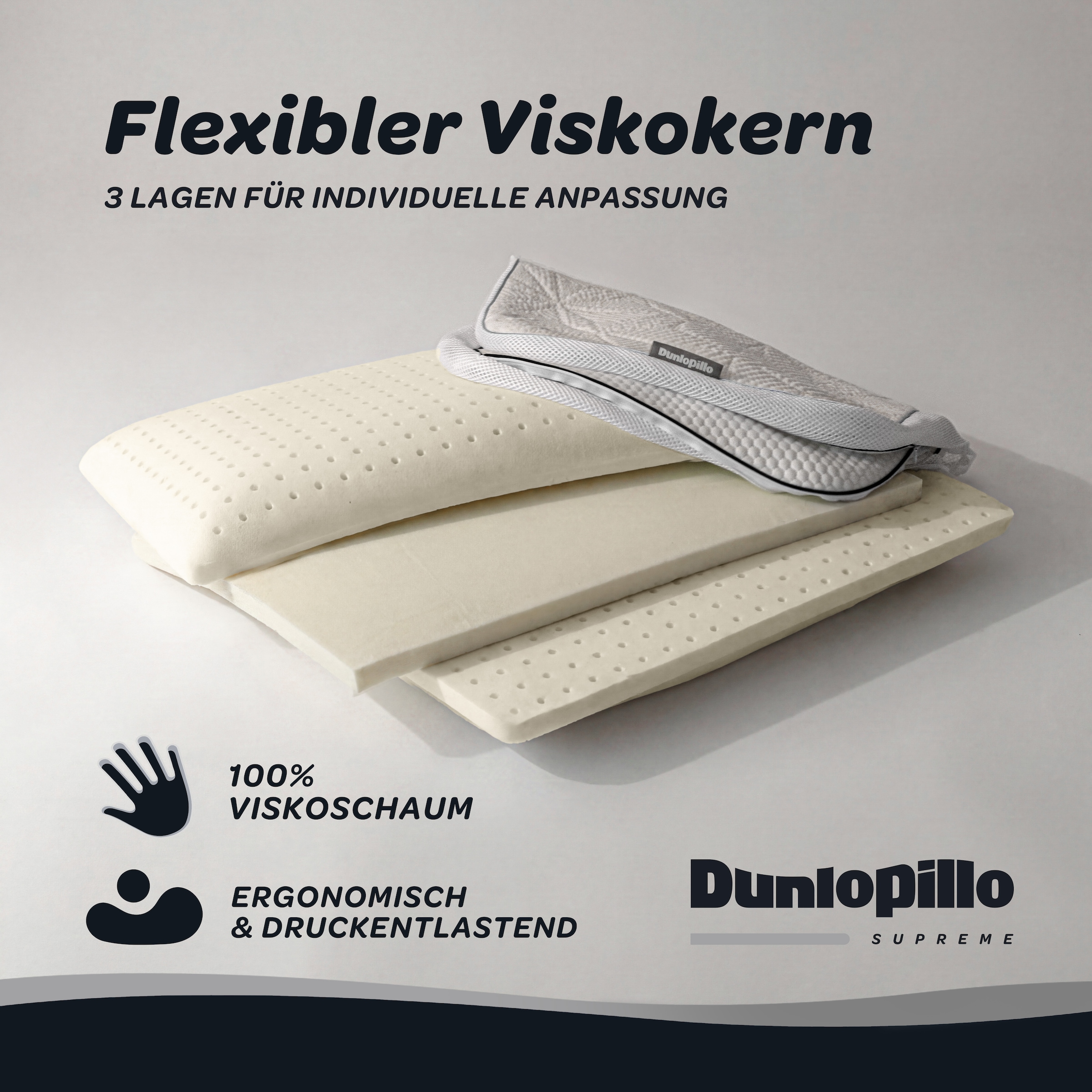 Dunlopillo Coussin pour la nuque »Clima Flex, NEUHEIT Viskoschaum mit kühlender & wärmender Seite« dimensions 60 x 50 x 15 cm, personnalisable : avec trois inserts
