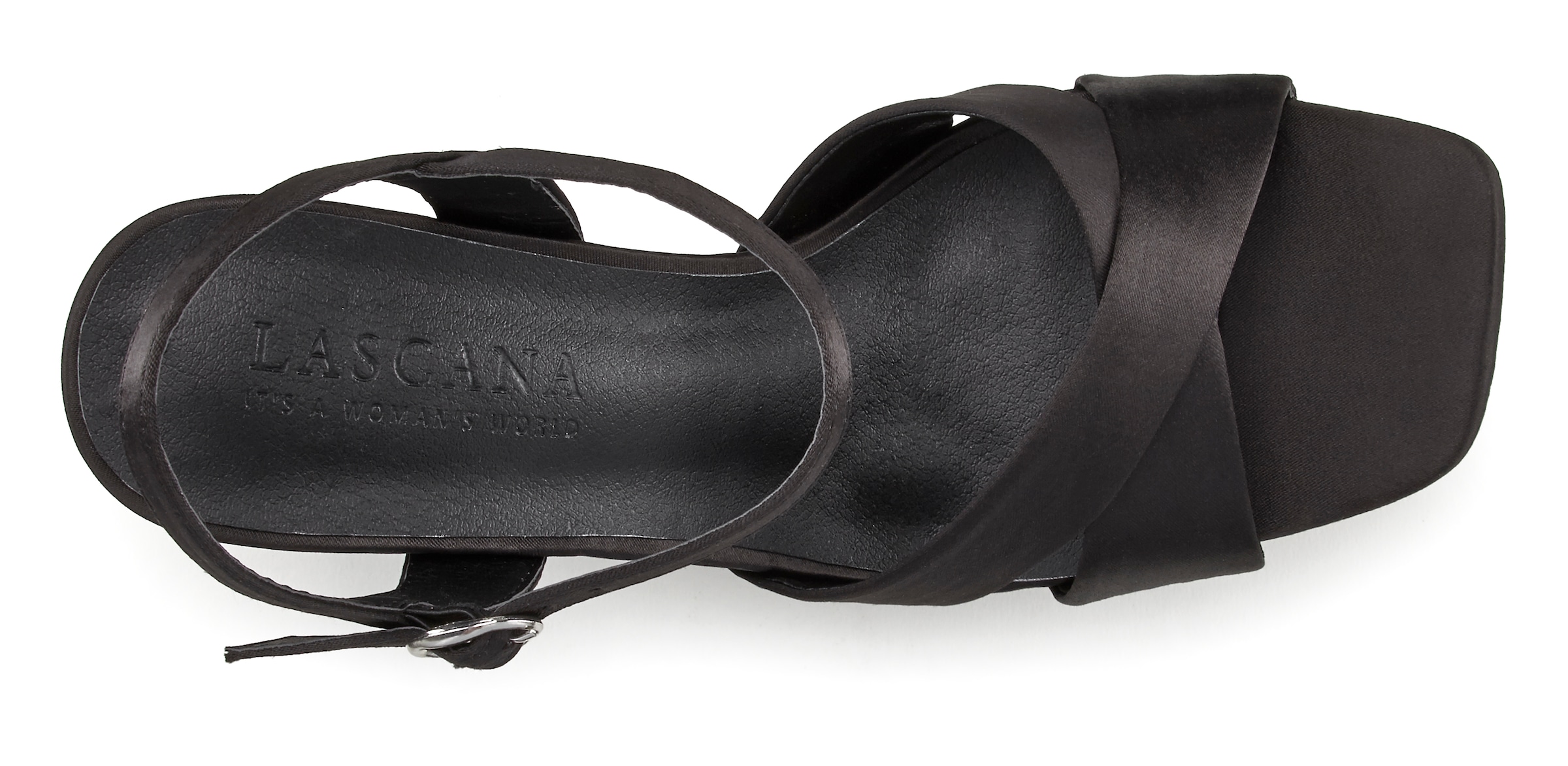 LASCANA Riemchensandalette, High Heel Sandale mit Plateau & Blockabsatz in Satin Optik VEGAN