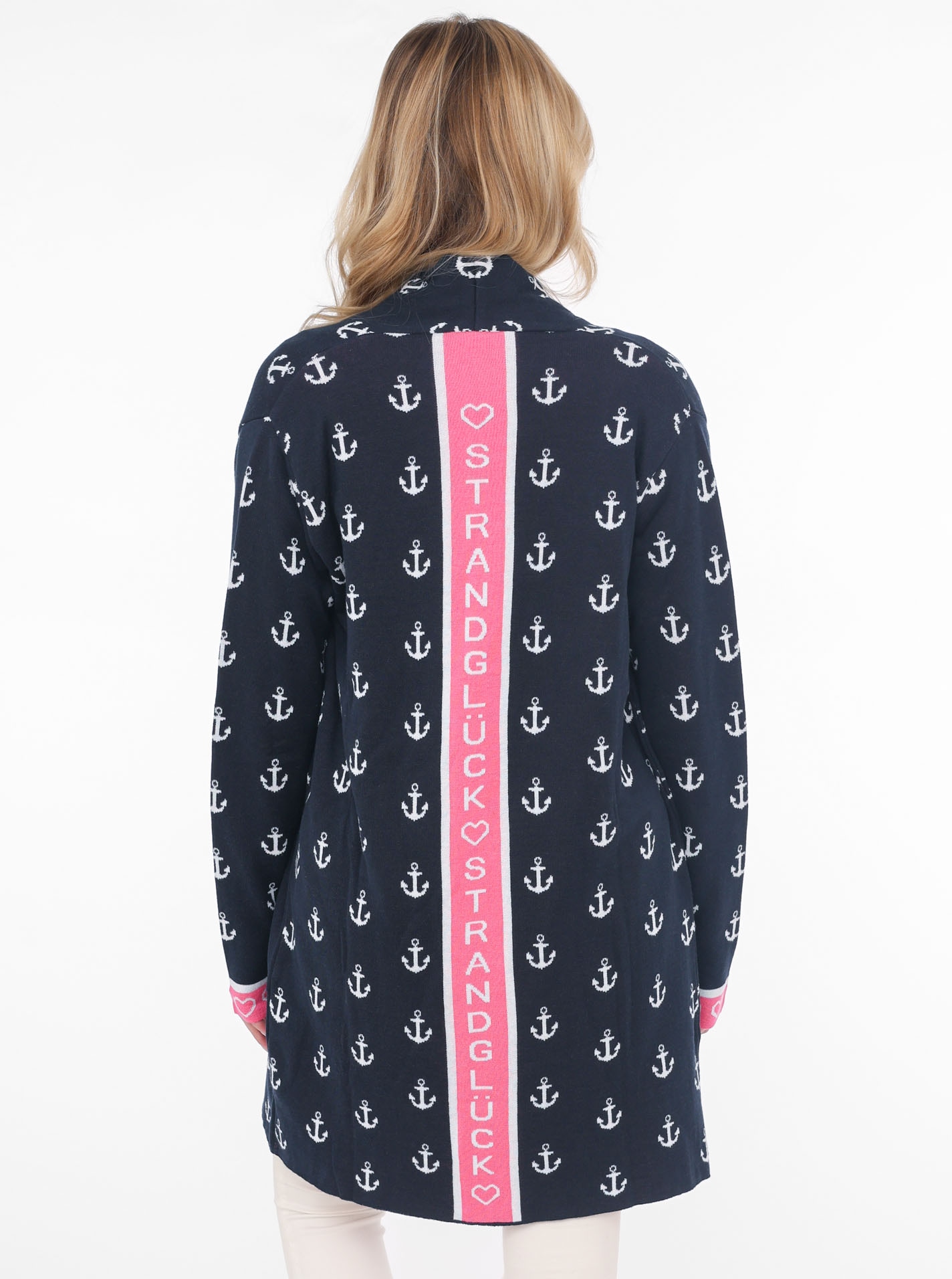 Zwillingsherz Cardigan »"Anker & Strandglück"«, Schalkragen, Langarm, Midi-Länge, ohne Verschluss