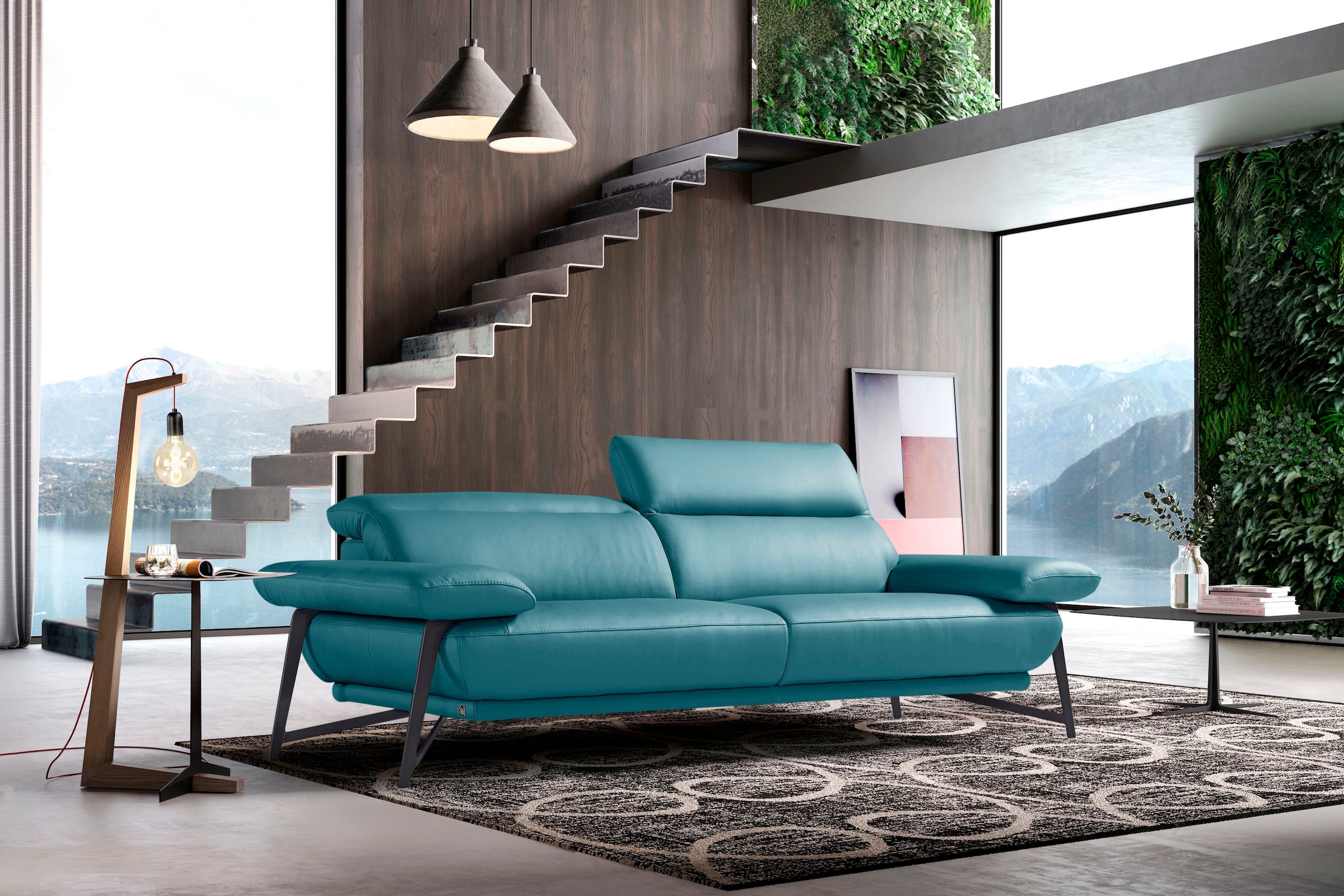 Egoitaliano 2,5-places »Anais, Designsofa mit erstklassigem Sitzkomfort, Fussfarbe schattengrau« Tête de lit réglable, 232 cm, cuir CAREZZA, turquoise