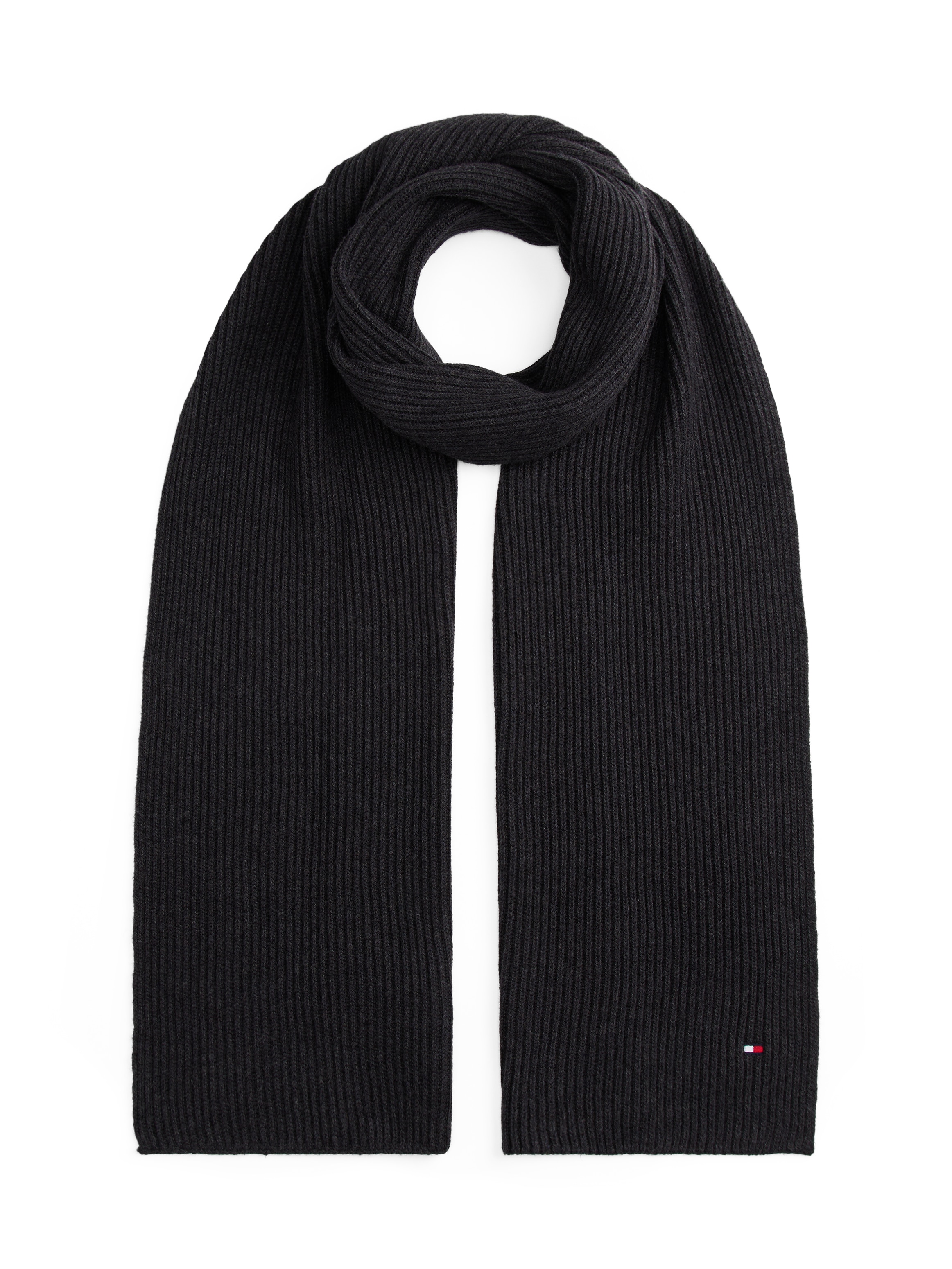 Tommy Hilfiger Strickschal »TH FLAG PIMA COTTON CASH SCARF« mit Logostickerei, mit Kaschmiranteil Unisex