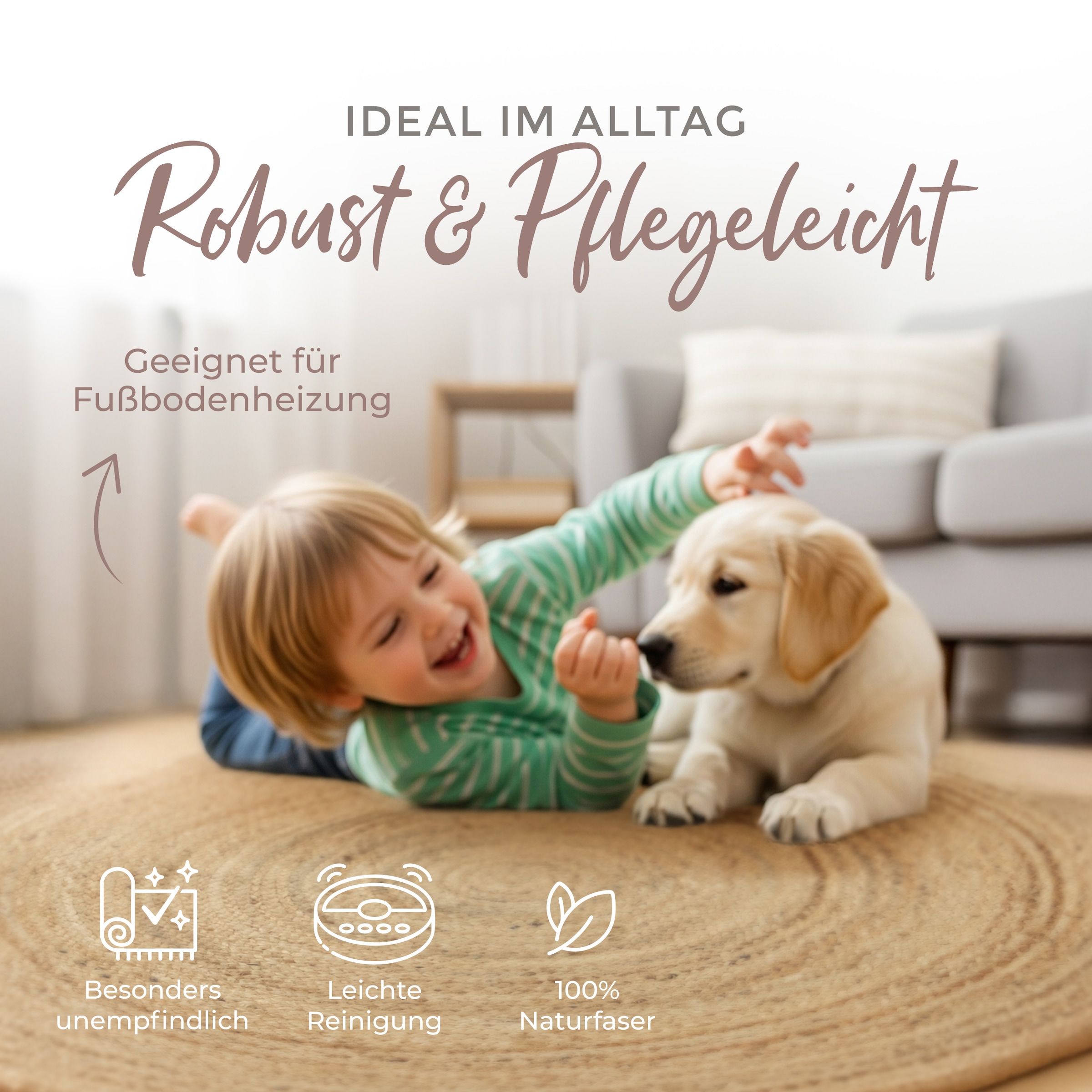 carpetfine Teppich »Nele Juteteppich Naturfaser«, rund, 6 mm Höhe, geflochtener Wendeteppich aus 100%Jute, in rund und oval, viele Grössen