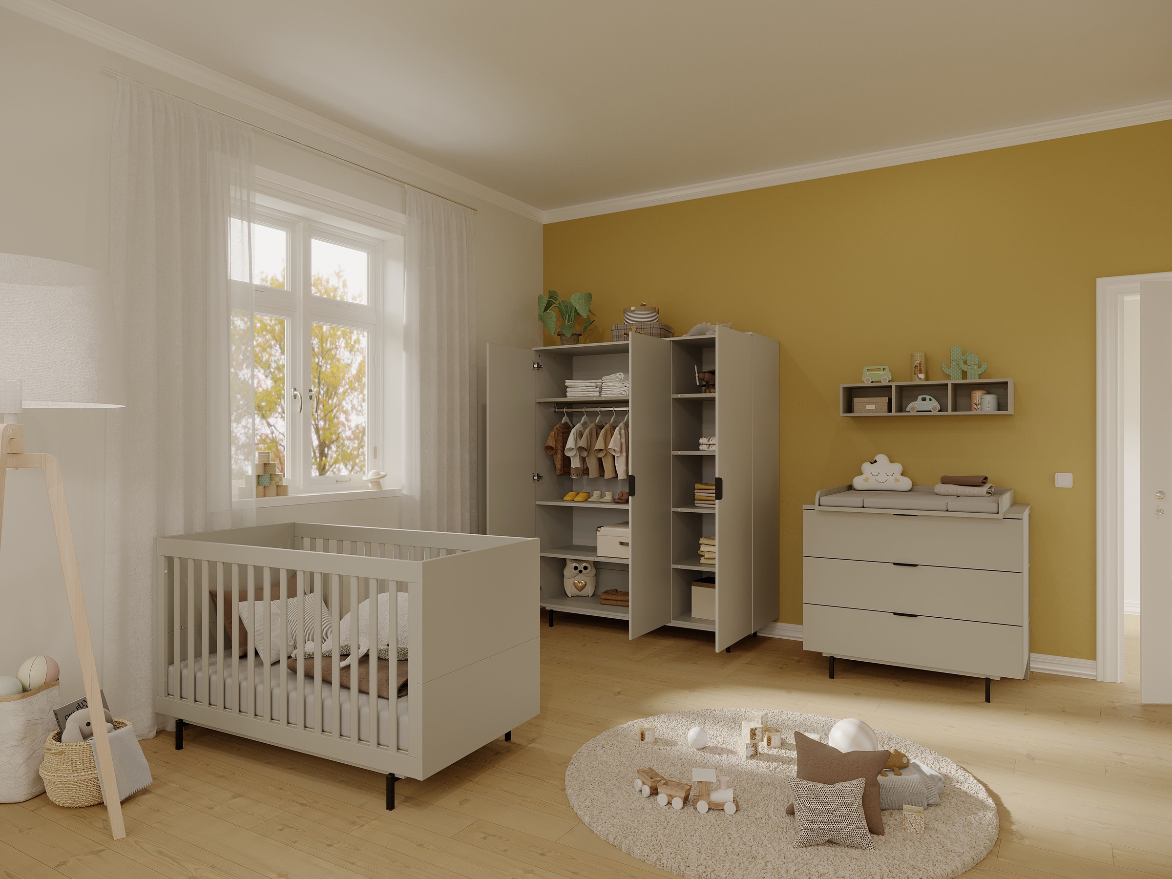 GERMANIA Kinderkleiderschrank »Tomino« 1 Stk. tlg. modernes Design, gedämpfte Türen, B/H/T 158/190/54 cm, 7 Einlegeböden