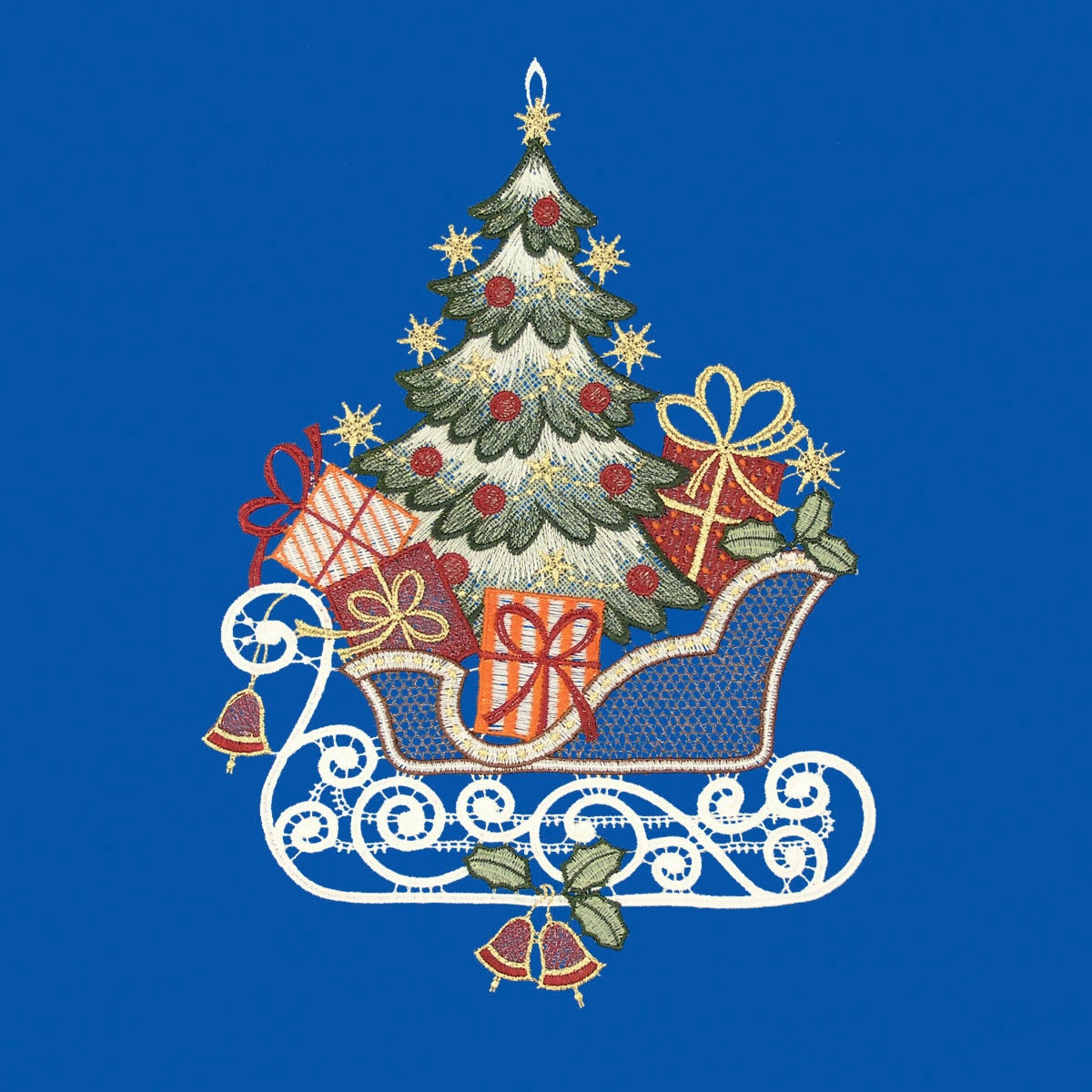 W. Reuter & Sohn - Plauener Spitze® Fensterbild »Weihnachtsschlitten«, Made in Germany