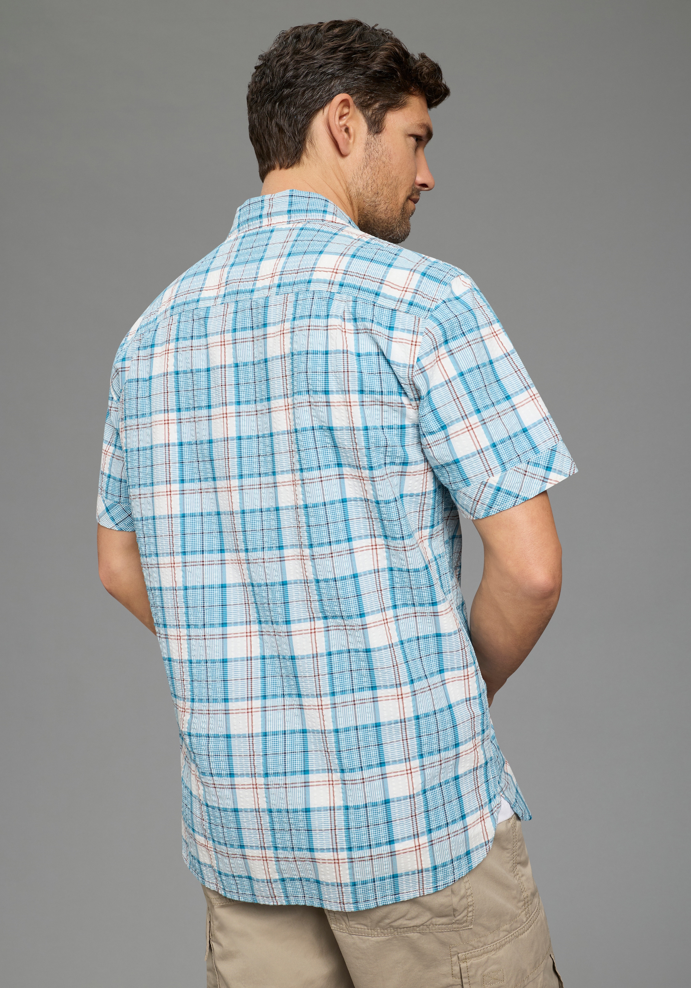 Man's World Karohemd Kurzarm, für Frühling und Sommer, aus Baumwolle, bequeme Passform