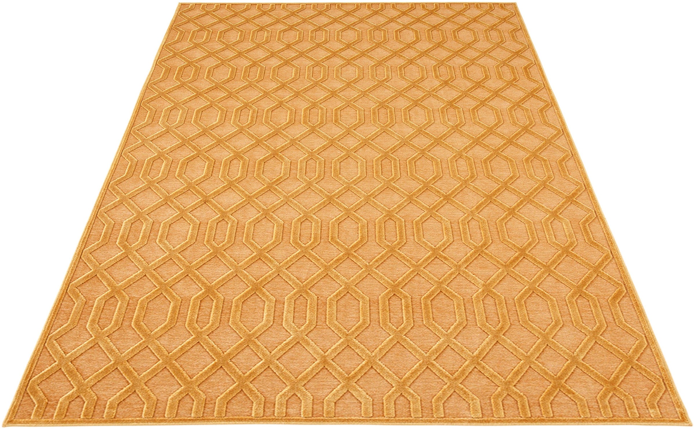 Image of MINT RUGS Teppich »Caine«, rechteckig, 4 mm Höhe, Viskose Glanz, Hoch-Tief Struktur, Wohnzimmer, Schlafzimmer, Robust, Pflegeleicht, Gitter Muster bei Ackermann Versand Schweiz