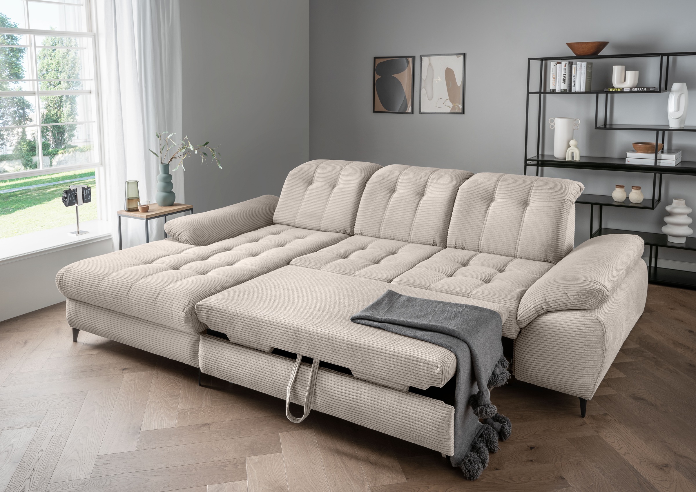 Home affaire Canapé d'angle »Lazio modern und bequem, schmale Armlehnen, tolle Detailverarbeitung« zwei verschiedene Fussfarben wählbar