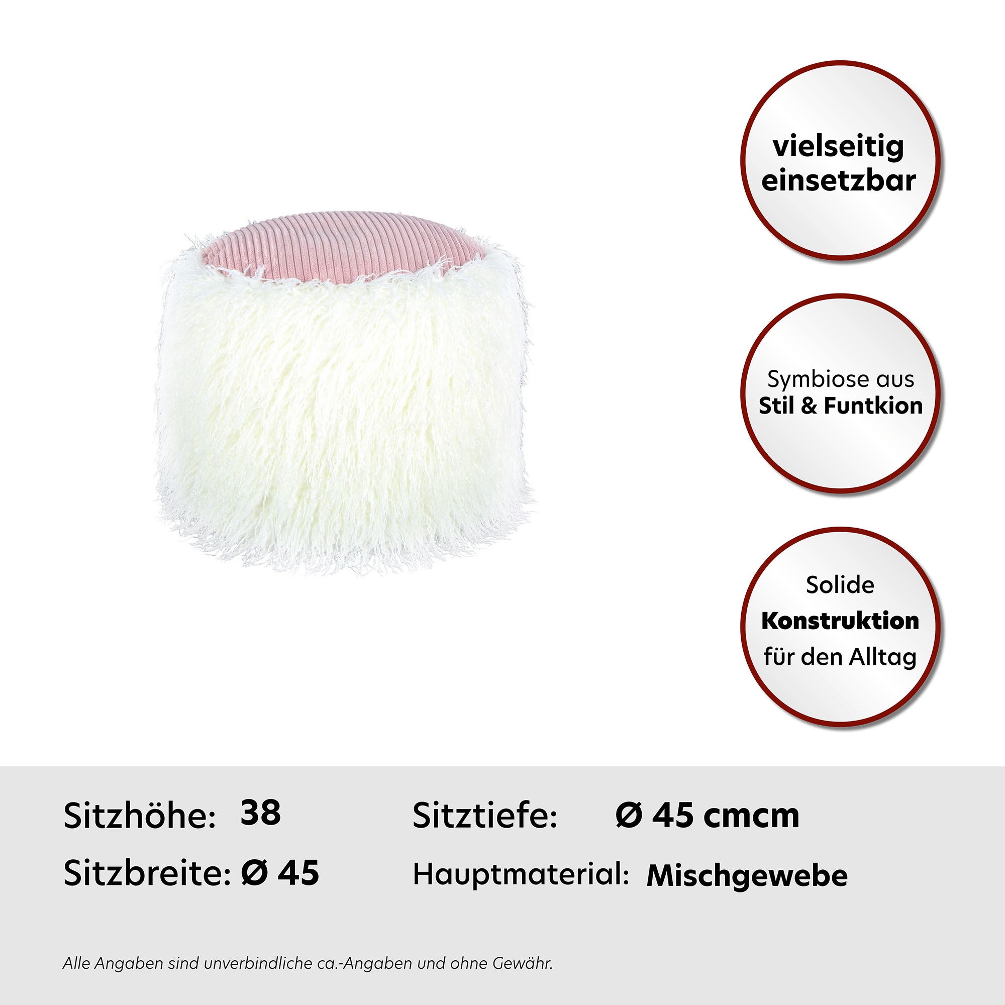 Kayoom Pouf »Fellpouf Bobtail 125, Fellhocker in zweifarbigem Design«, (1 St.), modern, dekorativ, kindersicherer Reissverschluss an der Unterseite