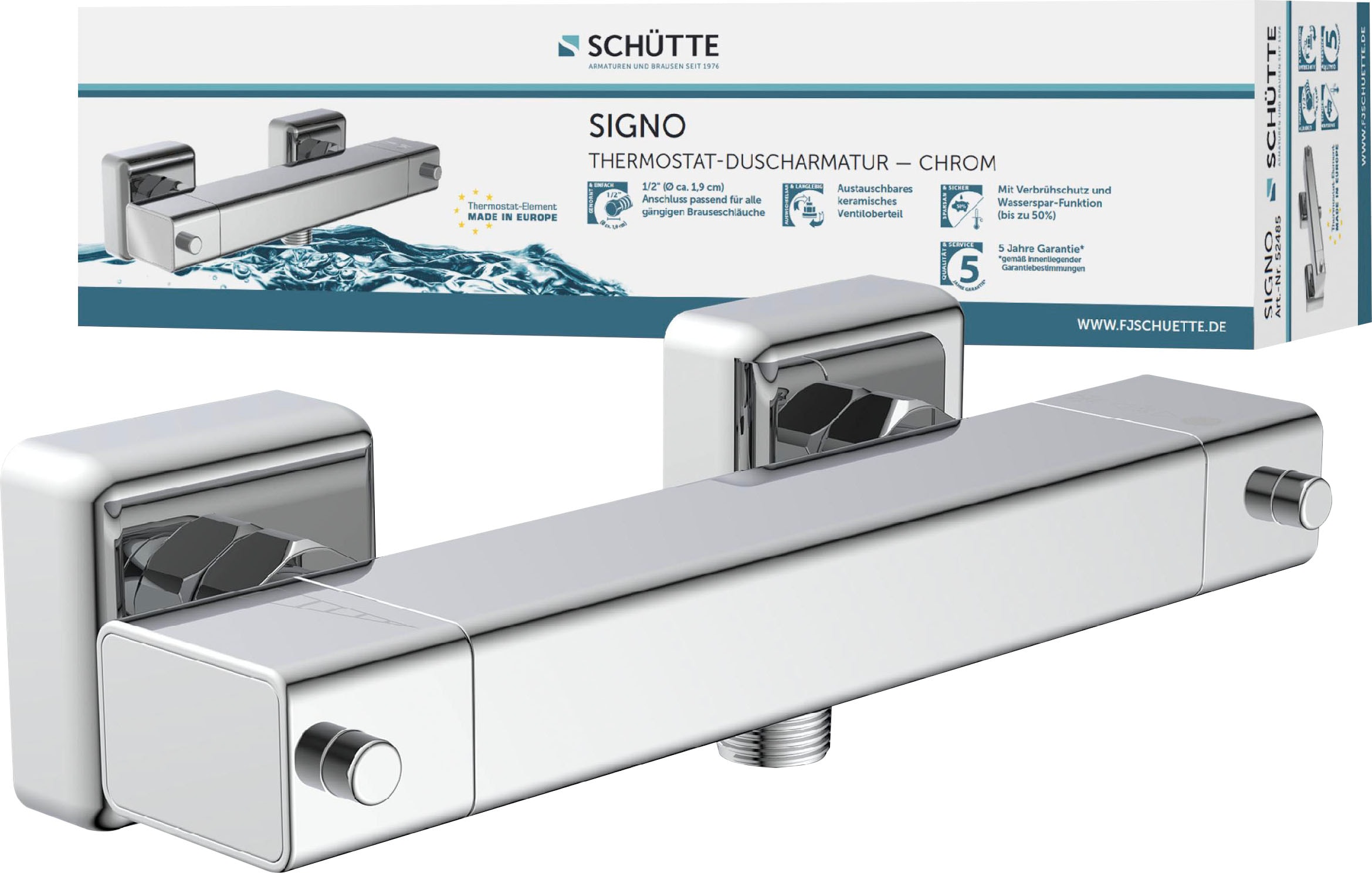 Image of Schütte Duscharmatur "Signo" mit Thermostat, Mischbatterie Dusche, Duschthermostat in Chrom