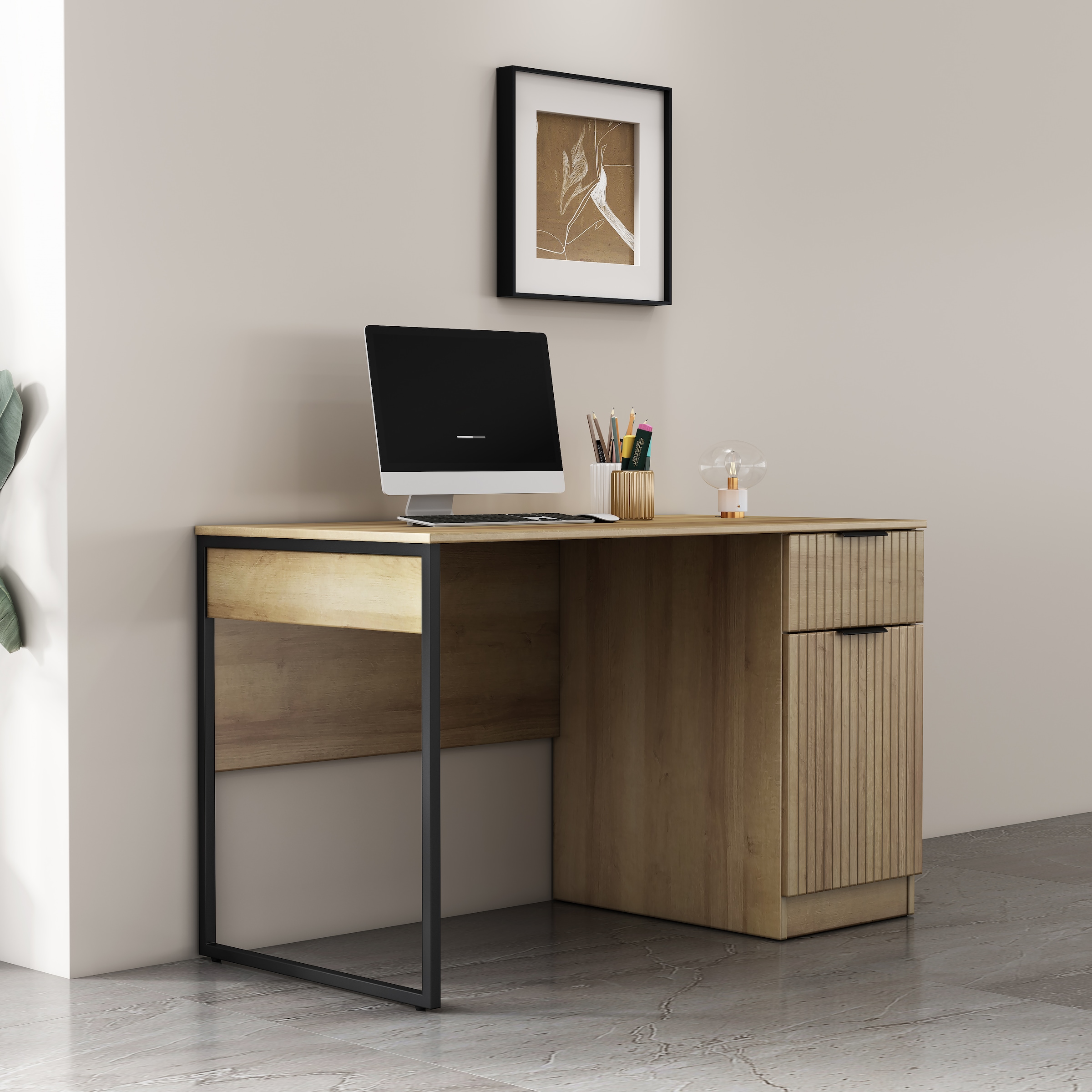 GOODproduct Schreibtisch »Aspea« Set,  mit Schublade, ausreichend Stauraum, moderne Rillenoptik, B. 120 cm