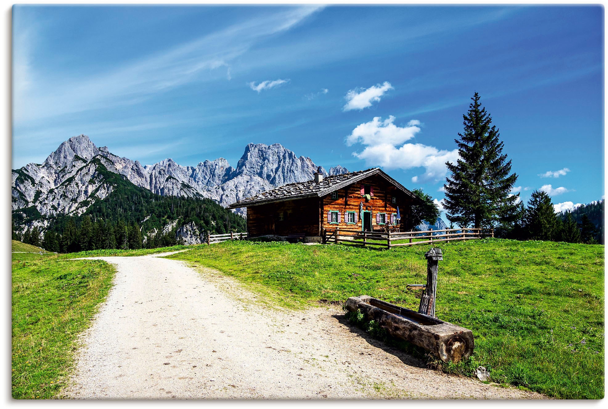 Image of Artland Leinwandbild "Blick auf die Litzlalm mit Hütte" Berge & Alpenbilder 1 Stk. tlg. auf Holzrahmen gespannt