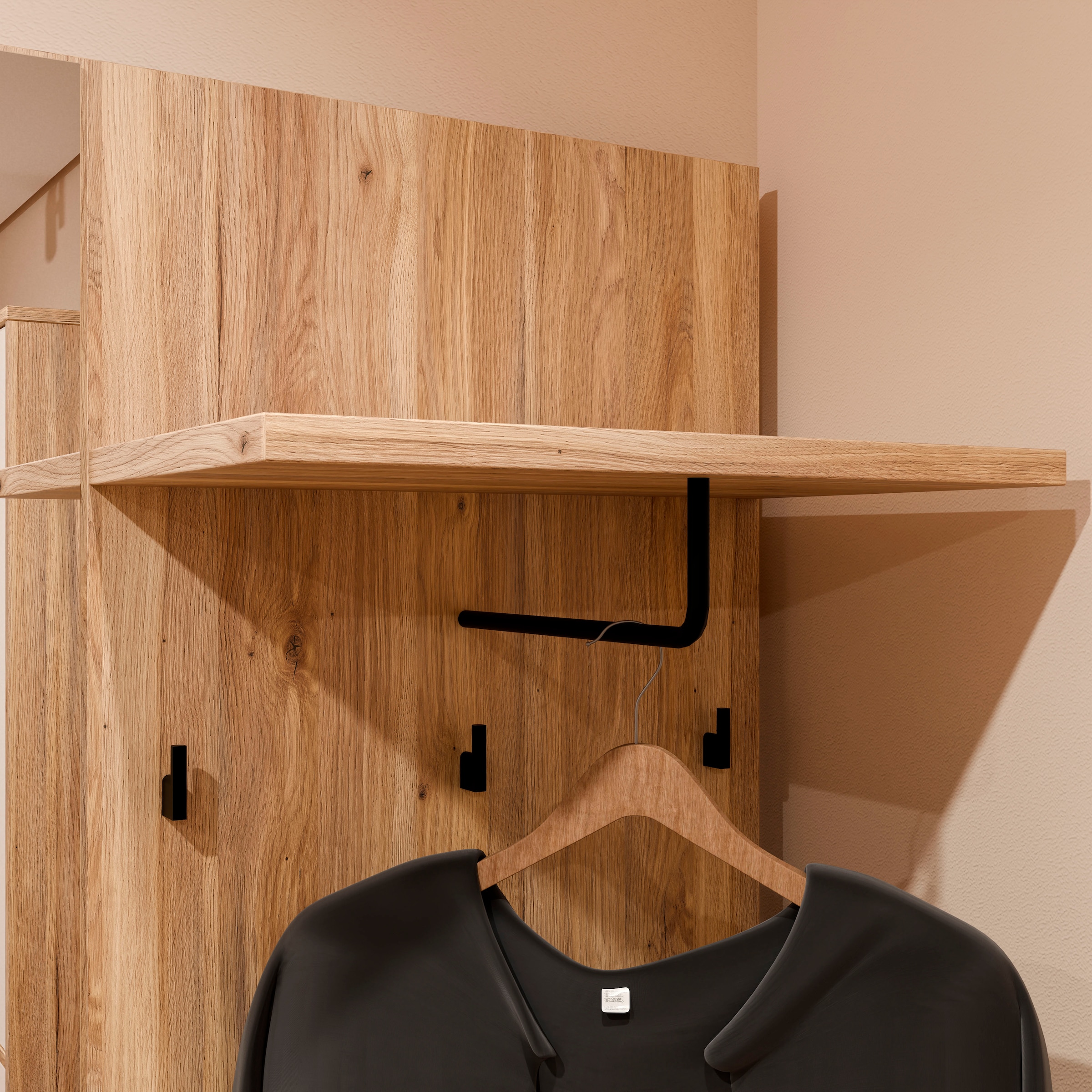 FORTE Kompaktgarderobe Metallgriffe Schwarz B/H/T 95,8/190,7/34,9cm Soft Close, Vollauszug