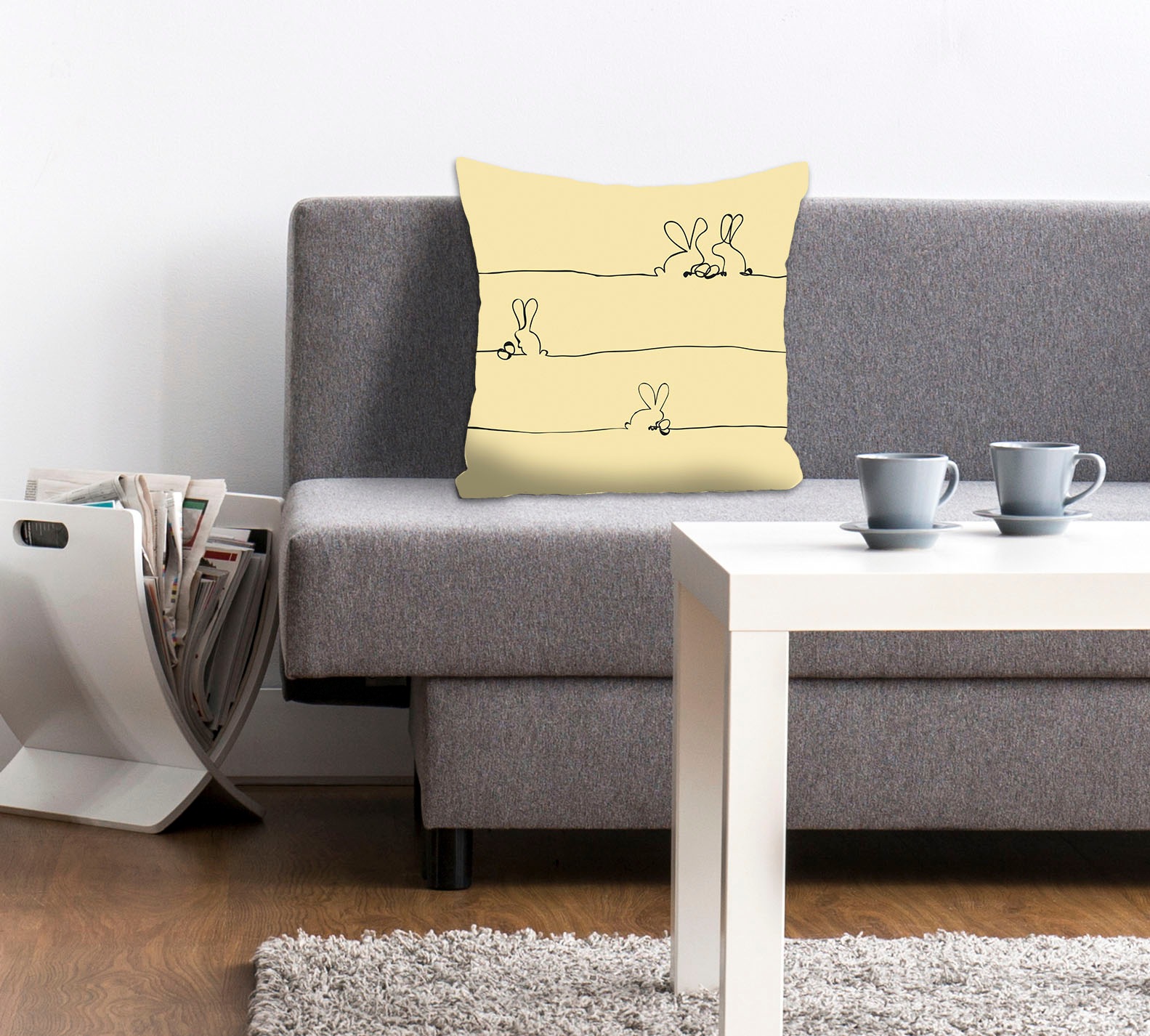 queence Dekokissen »Bunny Family yellow«, mit einem österlichem Hasenpaar