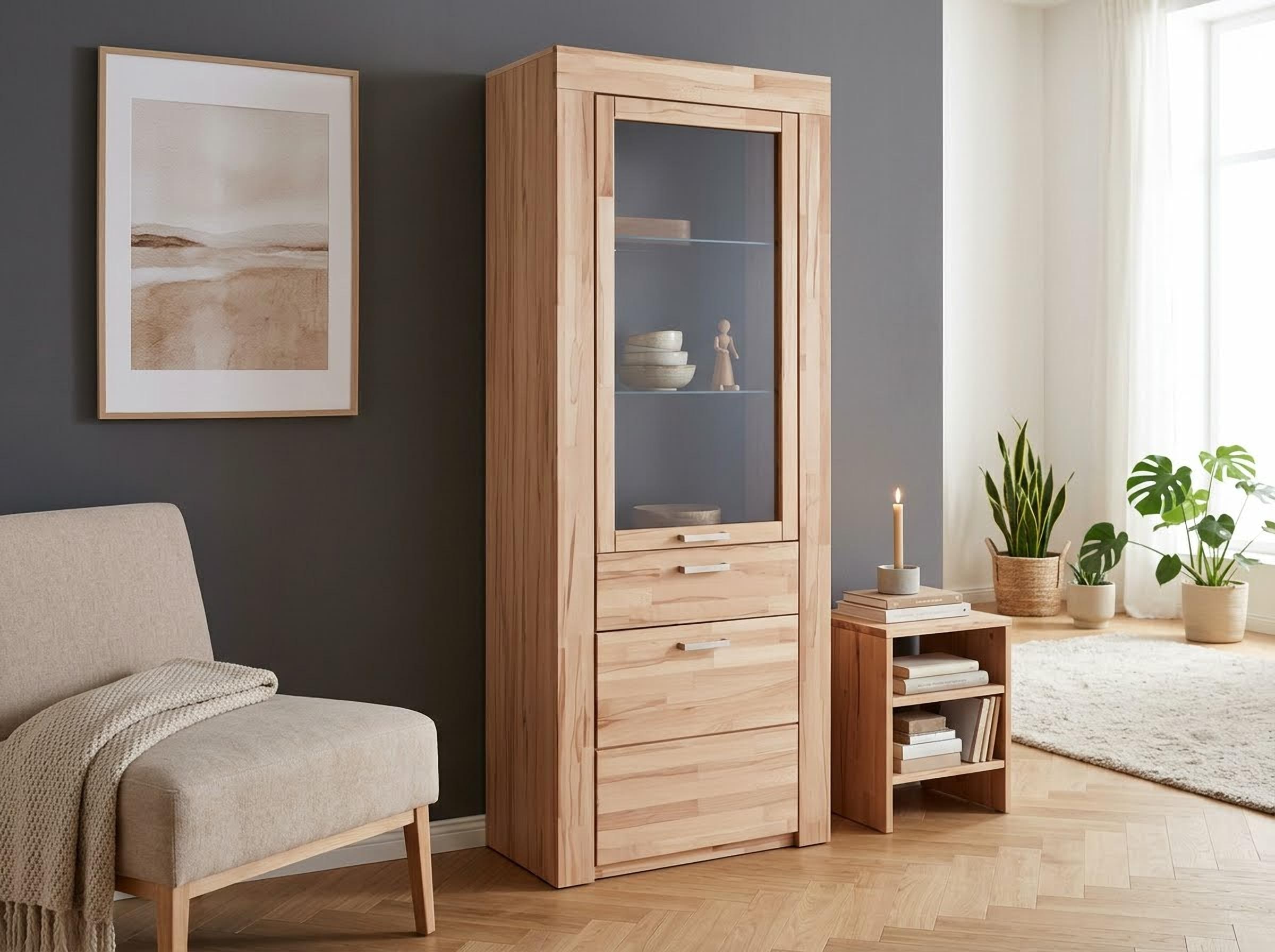 VOGL Möbelfabrik Vitrines en 2 largeurs différentes, avec beaucoup d’espace de rangement, partiellement massif