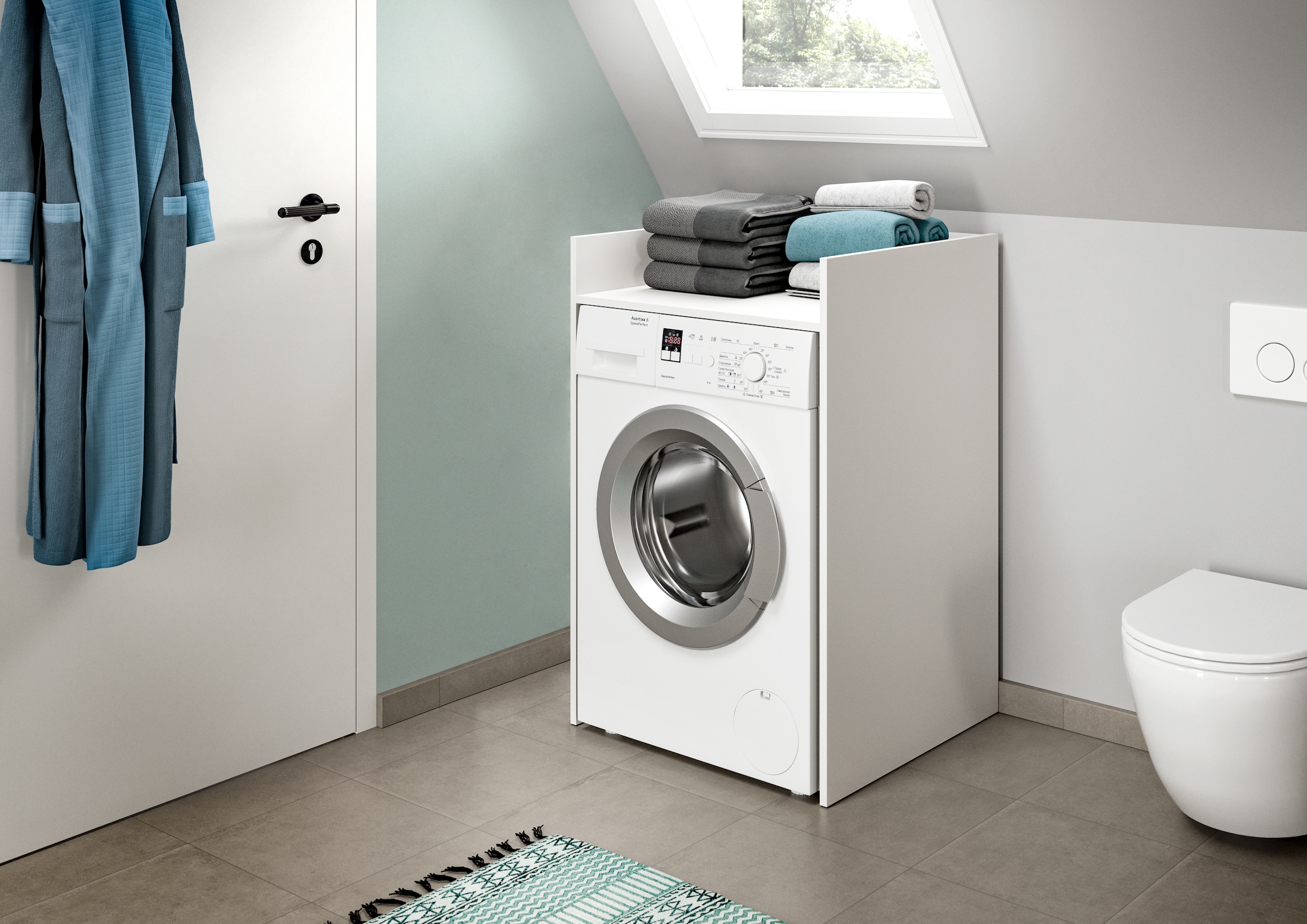 welltime Armoire pour machine à laver »FALAS,  Breite 66 cm, mit grosser Ablagefläche« disponible en différentes couleurs, pour machine à laver et sèche-linge, 1 cuis tlg. Armoire haute, armoire modulable, armoire pour machine à laver