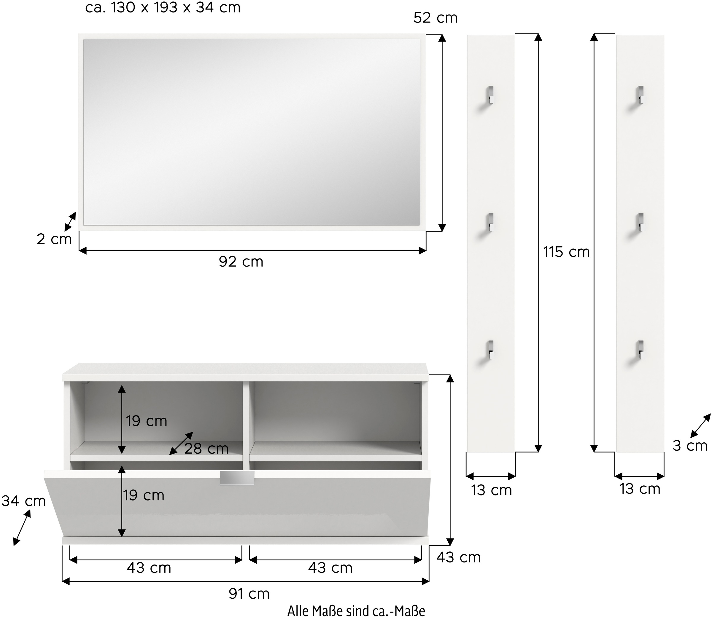 INOSIGN Garderoben-Set »Trondheim Garderobenset 3-tlg. , Breite 130 cm,« 3 Stk. tlg.